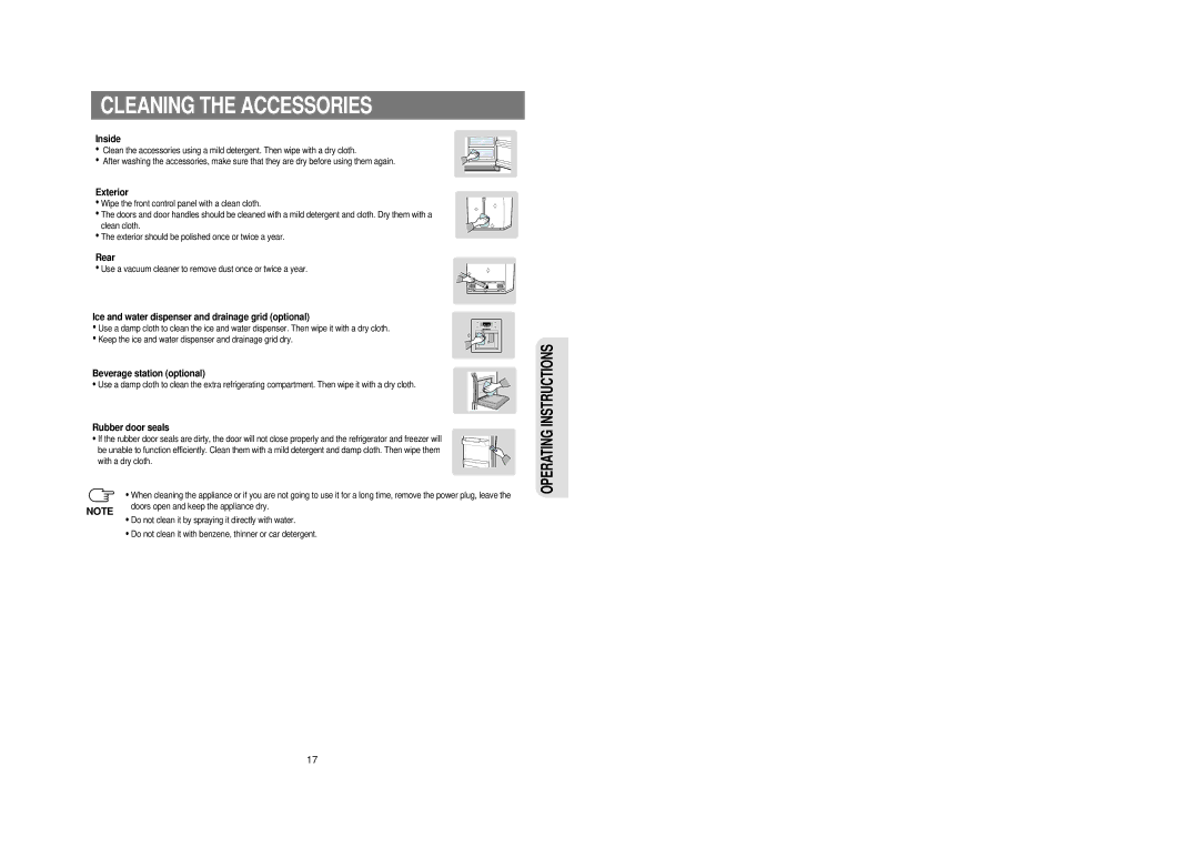 Samsung RS21DCSM1/BUL, RS21FCSM1/BUL manual Cleaning the Accessories 