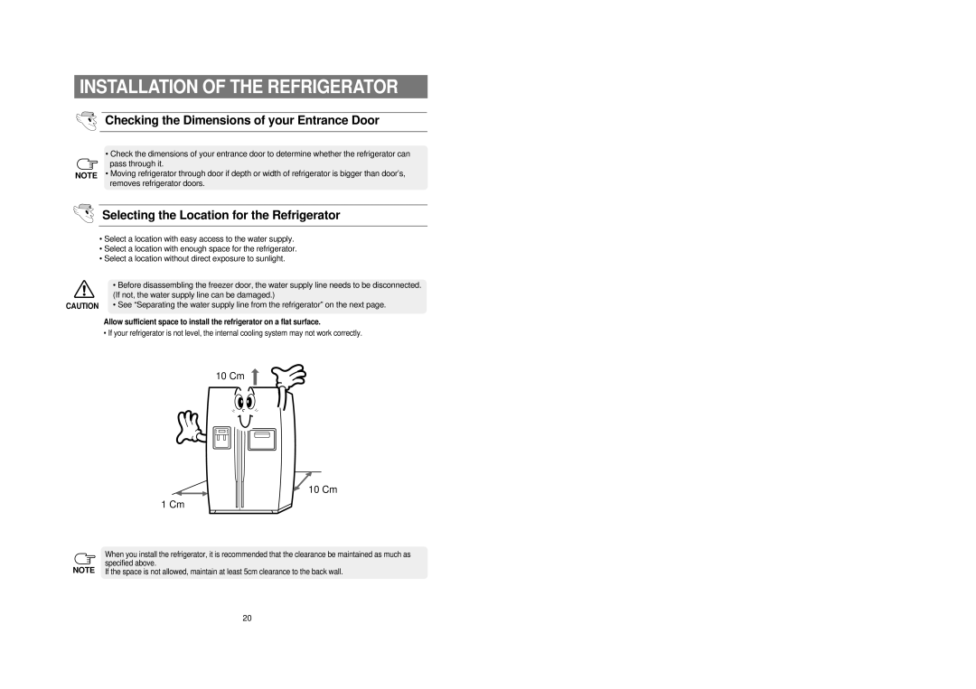 Samsung RS21FCSM1/BUL manual Checking the Dimensions of your Entrance Door, Selecting the Location for the Refrigerator 