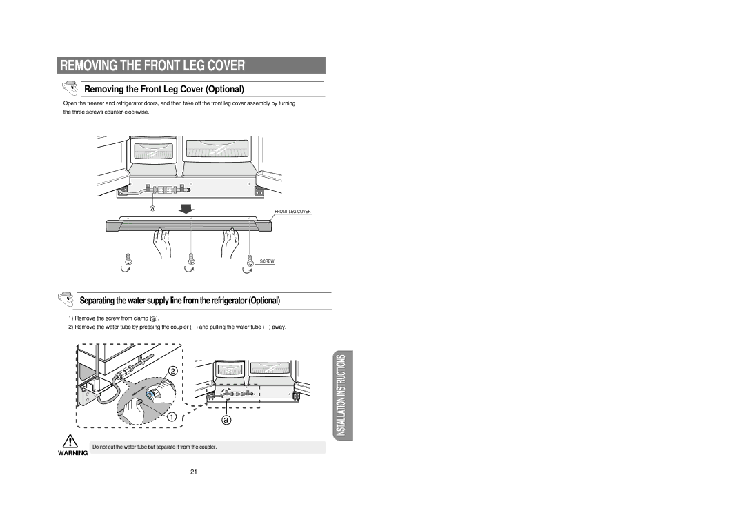 Samsung RS21DCSM1/BUL, RS21FCSM1/BUL manual Installation Instructions 