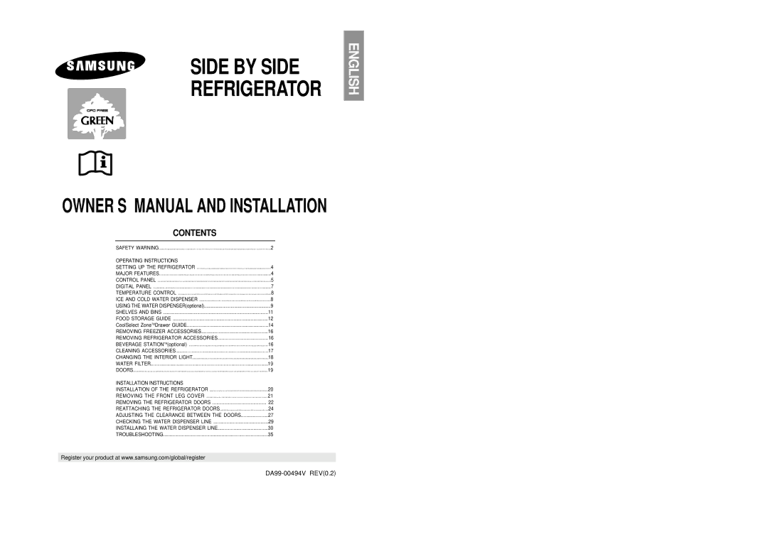 Samsung RS21DCSM1/BUL, RS21FCSM1/BUL manual Side by Side Refrigerator 