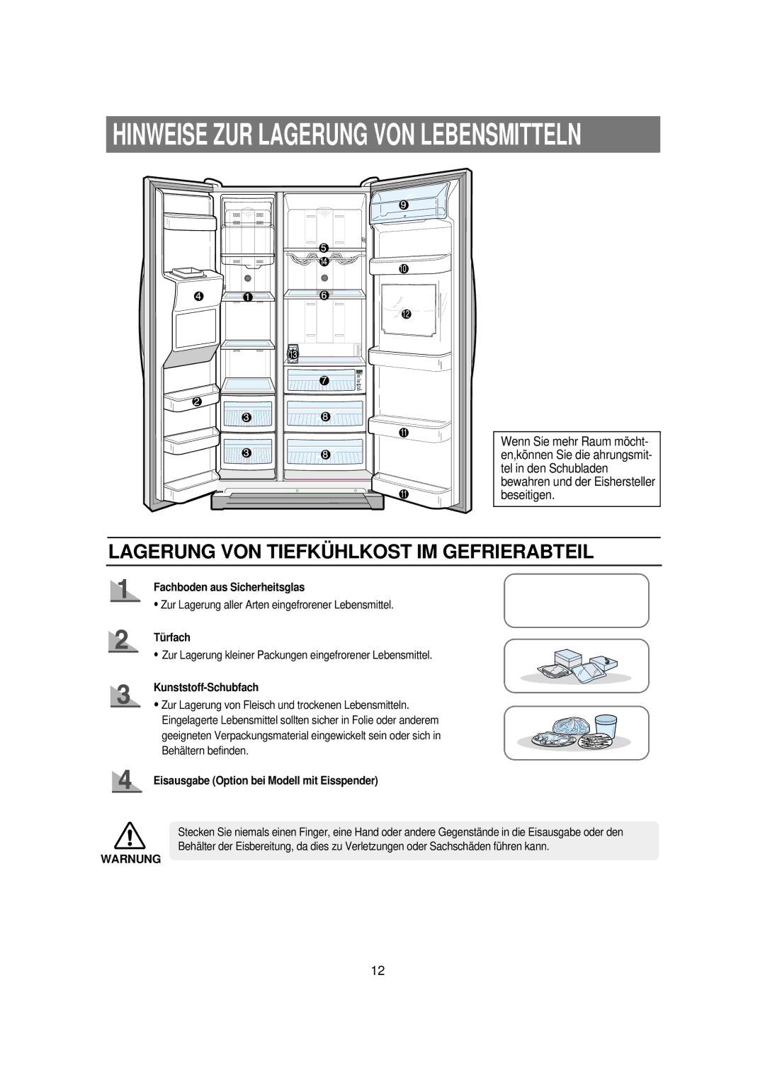 Samsung RS21KLAL1/XEG, RS21FCSV1/XEG, RS21FGRS1/XEK manual Fachboden aus Sicherheitsglas, Tü rfach, Kunststoff-Schubfach 