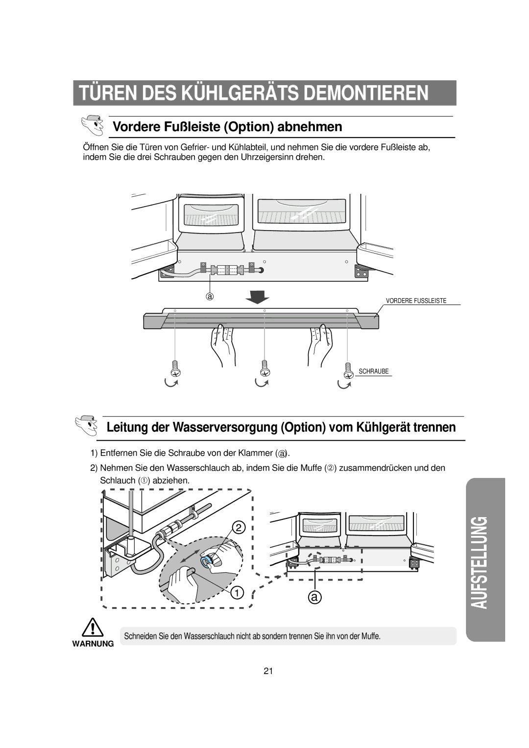 Samsung RS21KPSV1/XEU, RS21FCSV1/XEG, RS21FGRS1/XEK TÜ REN DES KÜ Hlgerä TS Demontieren, Vordere Fußleiste Option abnehmen 