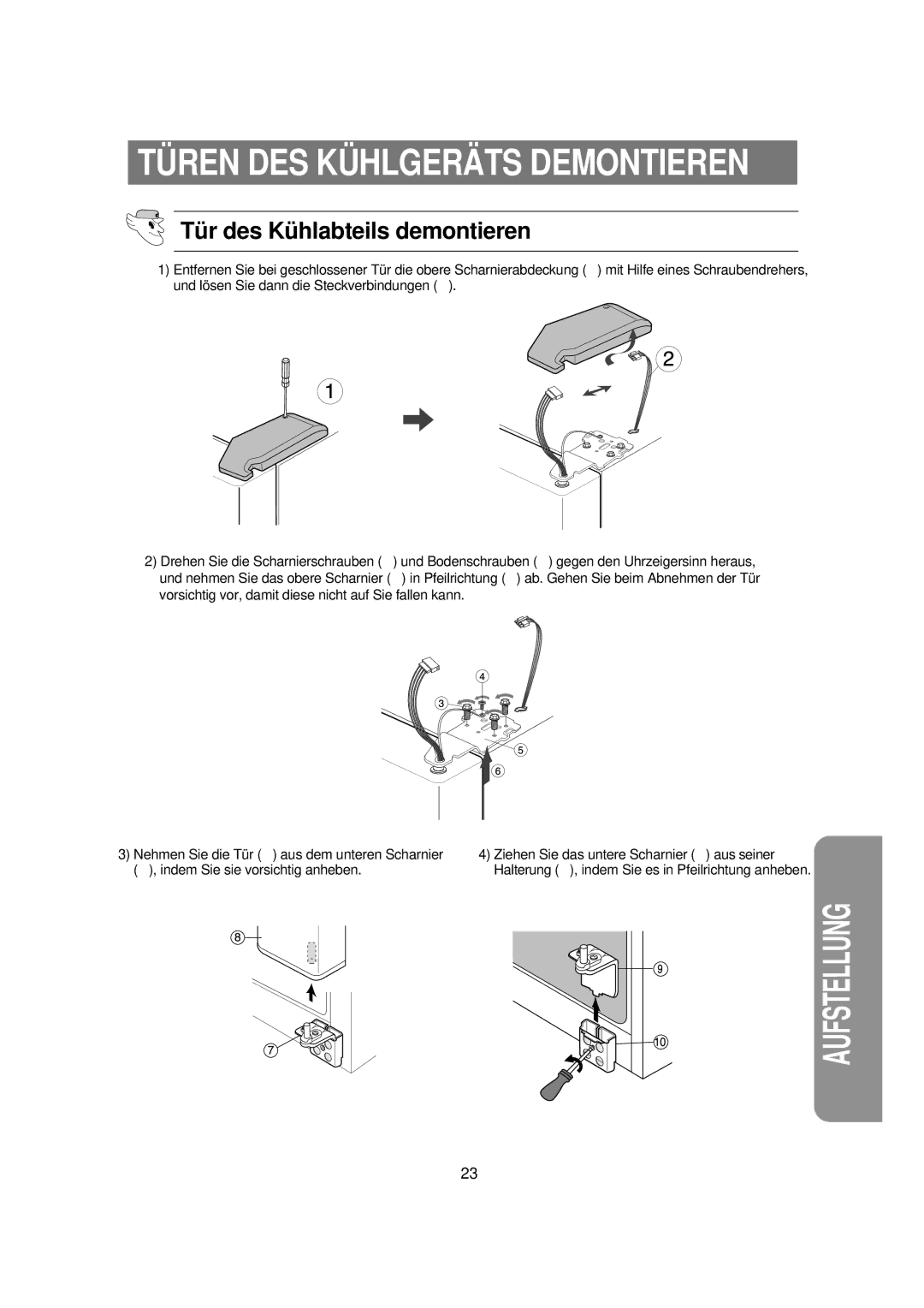 Samsung RS21FGRS1/XEK, RS21FCSV1/XEG, RS21KPMS1/XEG, RS21KCMS1/XSE, RS21FHSV1/XEG manual Tü r des Kü hlabteils demontieren 