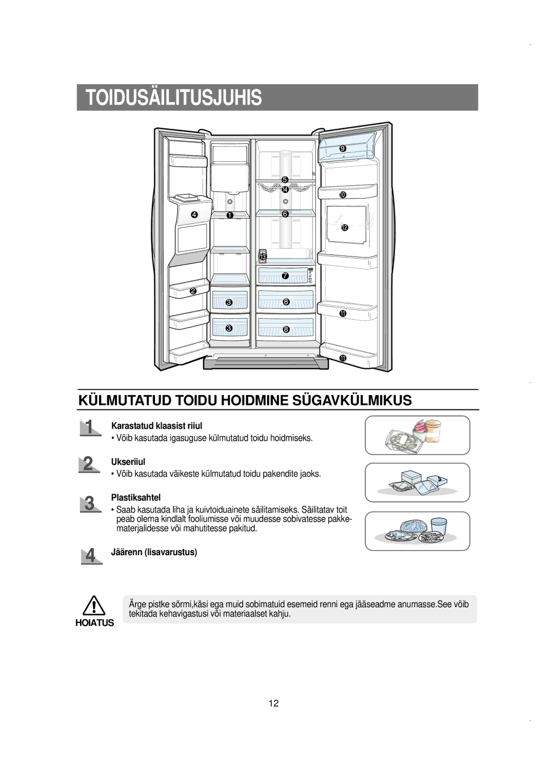 Samsung RS21KLAT1/XEK, RS21FGRS1/XEK, RS21FLBG1/XEK manual Toidusä Ilitusjuhis, KÜ Lmutatud Toidu Hoidmine SÜ Gavkü Lmikus 