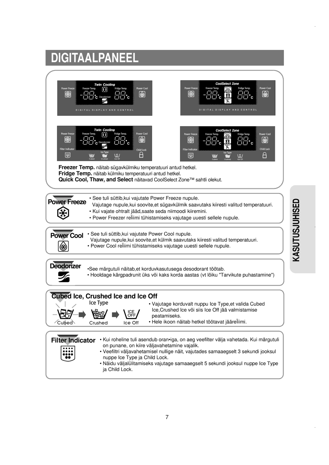 Samsung RS21KLAL1/XEK, RS21FGRS1/XEK, RS21FLBG1/XEK, RS21FLAL1/XEK, RS21FLMR1/XEK, RS21KLMR2/XEK Digitaalpaneel, Power Freeze 