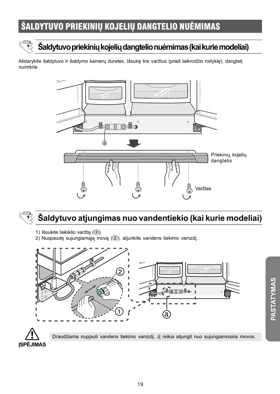 Samsung RS21KCSW1/XEK, RS21FGRS1/XEK, RS21FLBG1/XEK, RS21FLAL1/XEK manual Ðaldytuvo Priekiniø Kojeliø Dangtelio Nuëmimas 