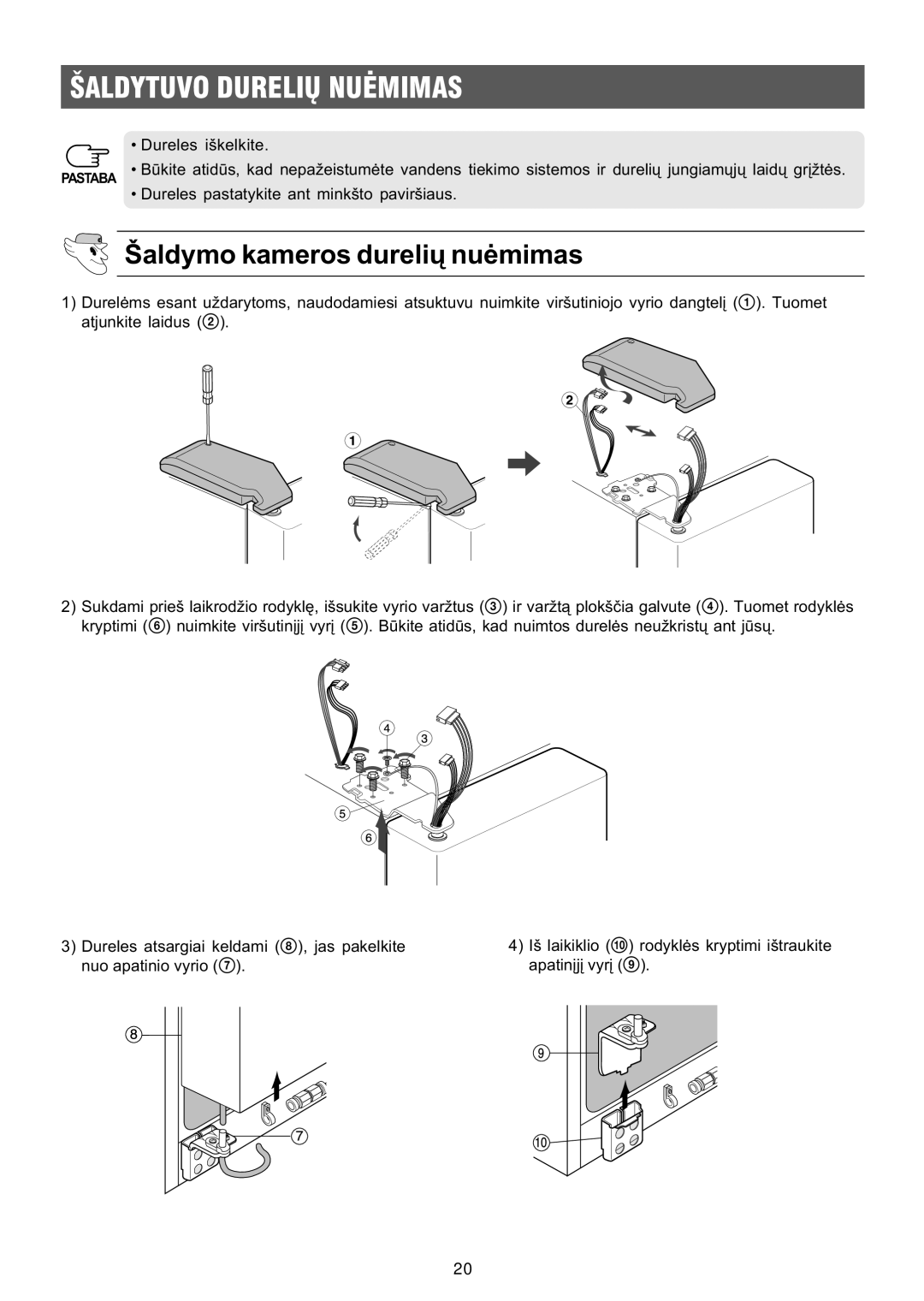 Samsung RS21KLMR1/XEK, RS21FGRS1/XEK, RS21FLBG1/XEK manual Ðaldytuvo Dureliø Nuëmimas, Ðaldymo kameros dureliø nuëmimas 