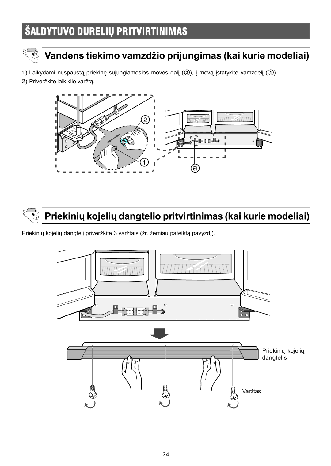 Samsung RS21KLNC1/BWT, RS21FGRS1/XEK, RS21FLBG1/XEK, RS21FLAL1/XEK Vandens tiekimo vamzdþio prijungimas kai kurie modeliai 