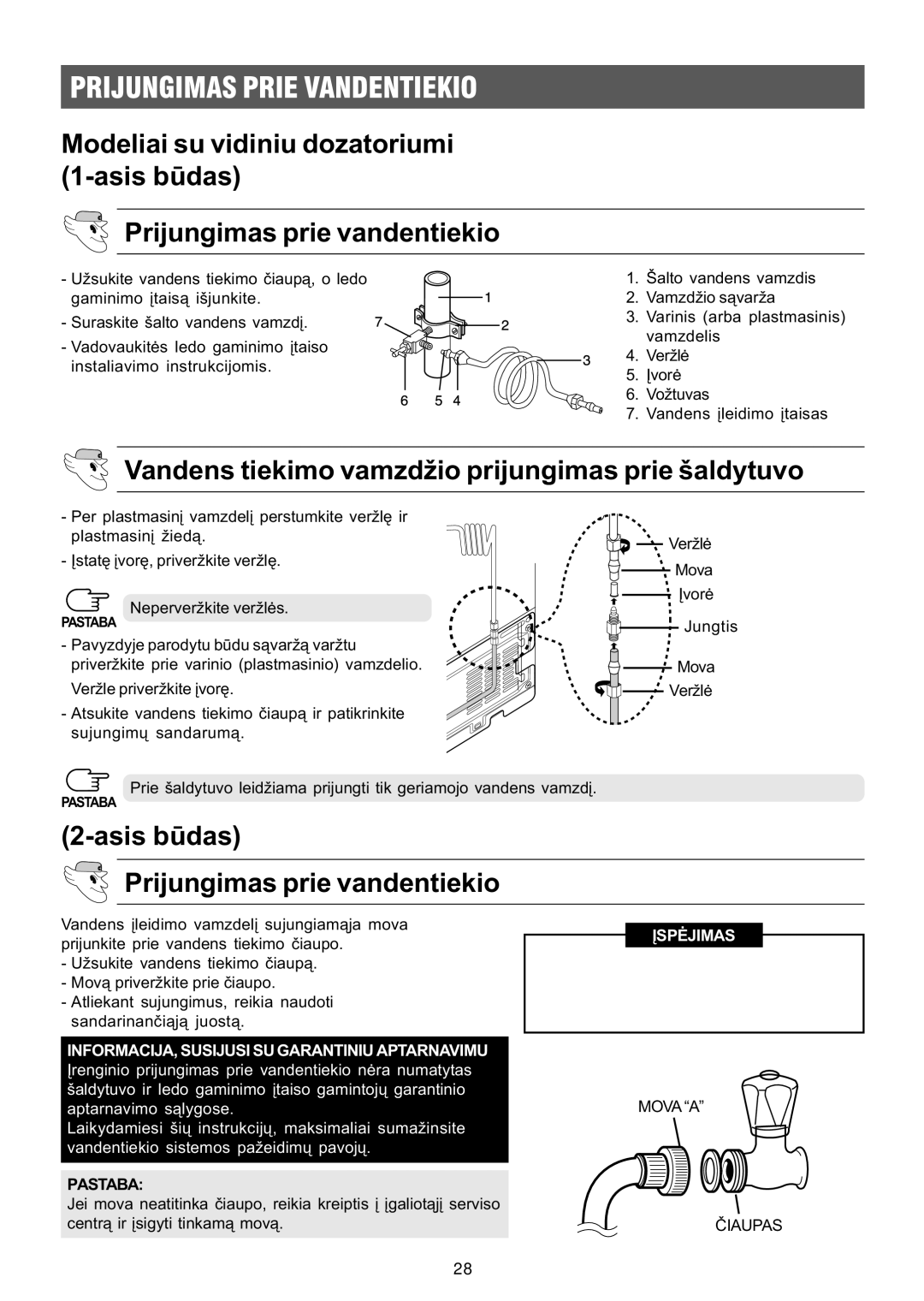 Samsung RS21FCSW1/XEK, RS21FGRS1/XEK Prijungimas Prie Vandentiekio, Vandens tiekimo vamzdþio prijungimas prie ðaldytuvo 