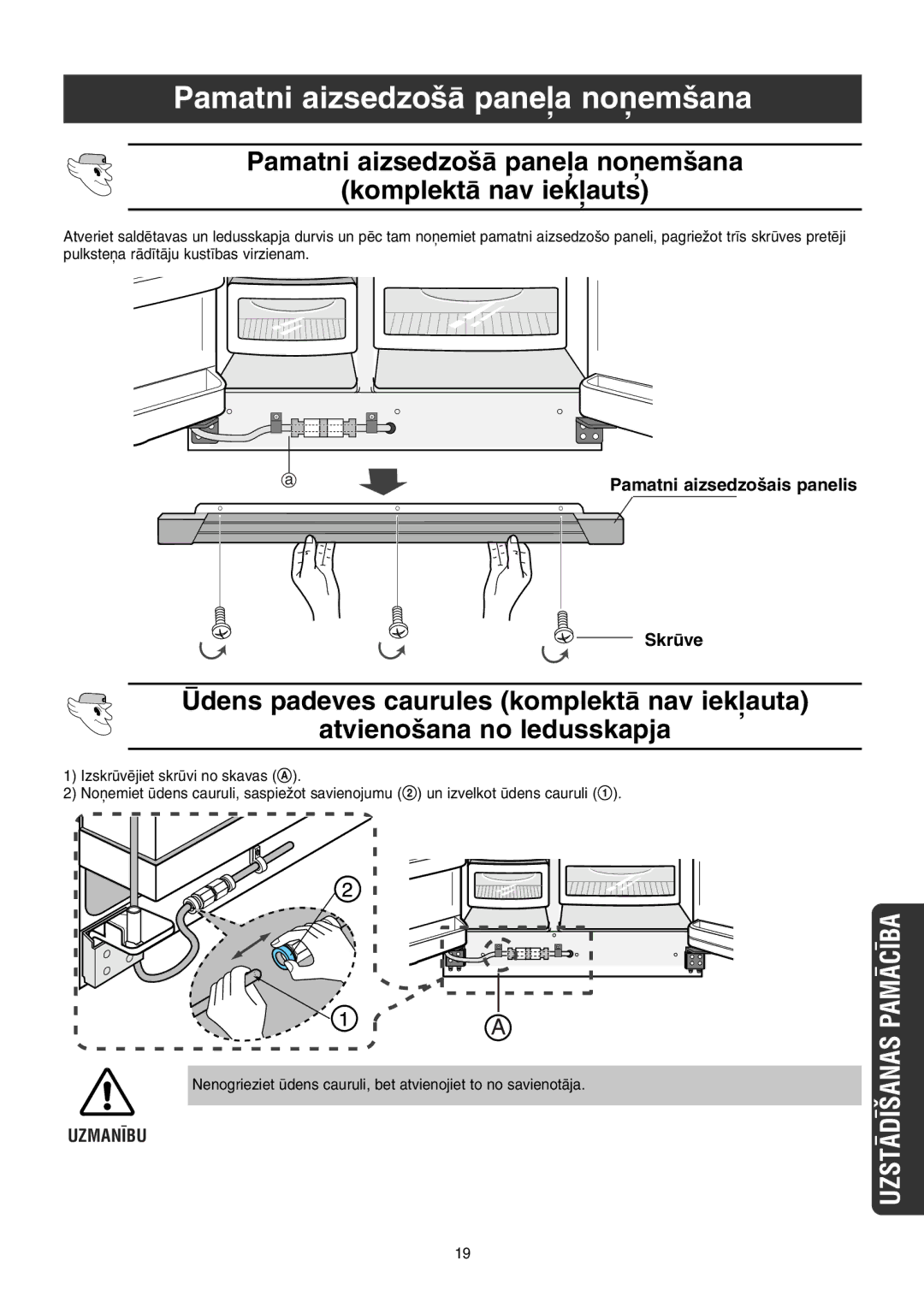 Samsung RS21KCSW1/XEK, RS21FGRS1/XEK, RS21FLBG1/XEK Pamatni aizsedzo‰Ç panea no¿em‰ana KomplektÇ nav iekauts, Skrve 