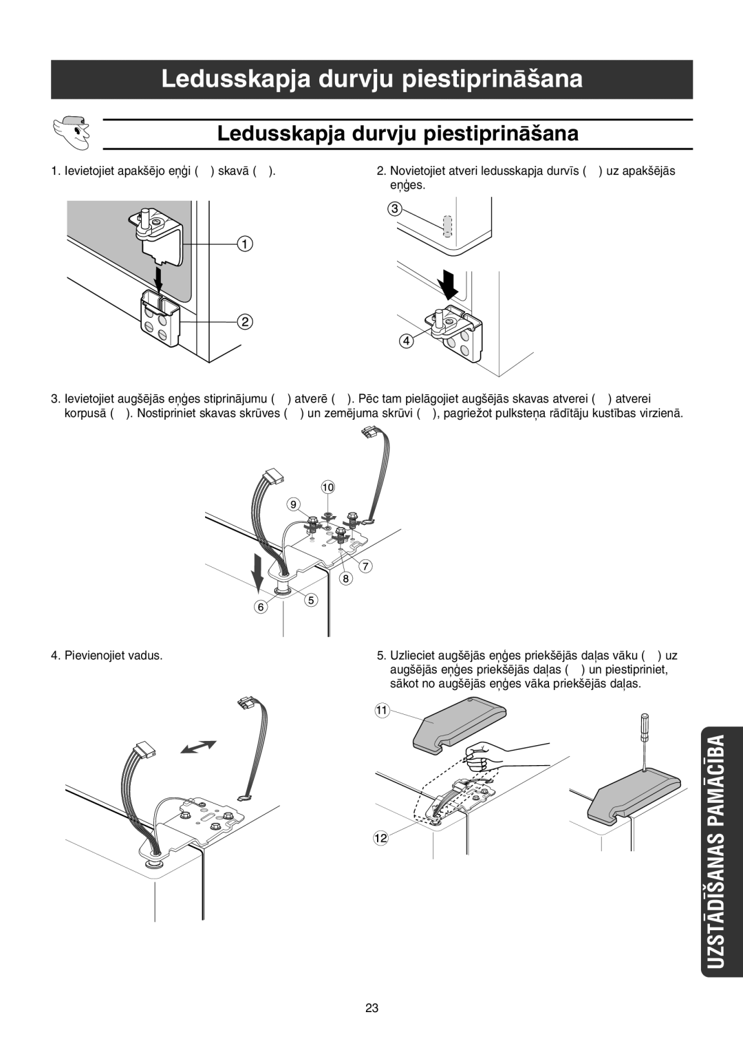 Samsung RS21NLMR1/XEK, RS21FGRS1/XEK, RS21FLBG1/XEK, RS21FLAL1/XEK, RS21FLMR1/XEK Ledusskapja durvju piestiprinÇ‰ana, ¿Æes 