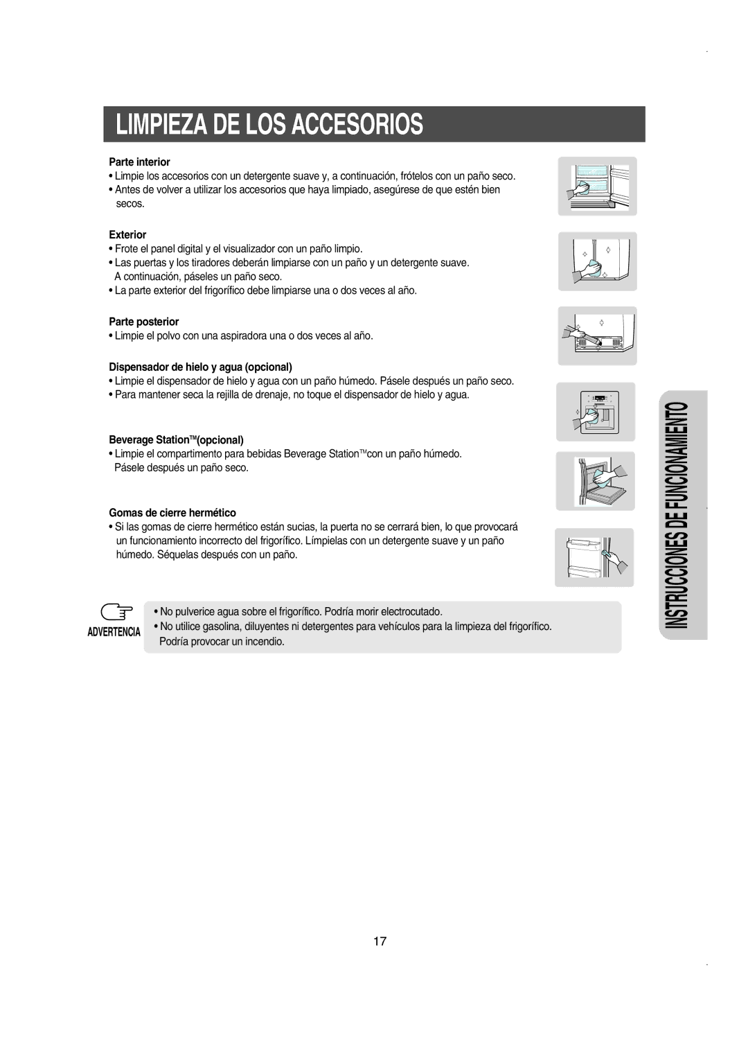 Samsung RS21NASW1/XES, RS21FJSM1/XES, RS21WCSV1/XES, RS21NCSW1/XES, RS21NGRS1/XES, RS21DJSH1/XES Limpieza DE LOS Accesorios 