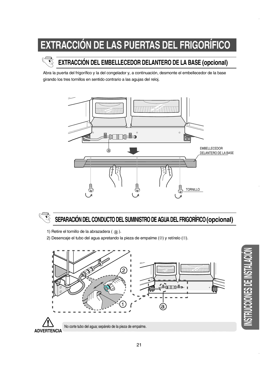 Samsung RS21DJSH1/XES, RS21FJSM1/XES, RS21NASW1/XES, RS21WCSV1/XES, RS21NCSW1/XES Extracción DE LAS Puertas DEL Frigorífico 