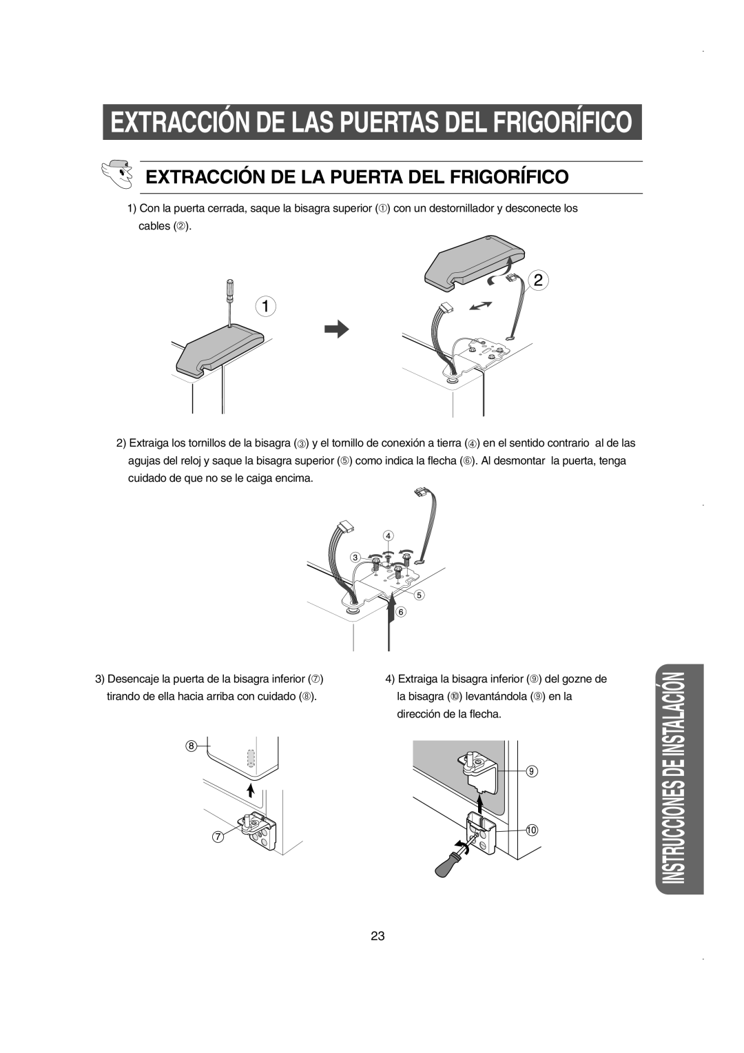 Samsung RS21FJSV1/XES, RS21FJSM1/XES, RS21NASW1/XES, RS21WCSV1/XES, RS21NCSW1/XES Extracción DE LA Puerta DEL Frigorífico 