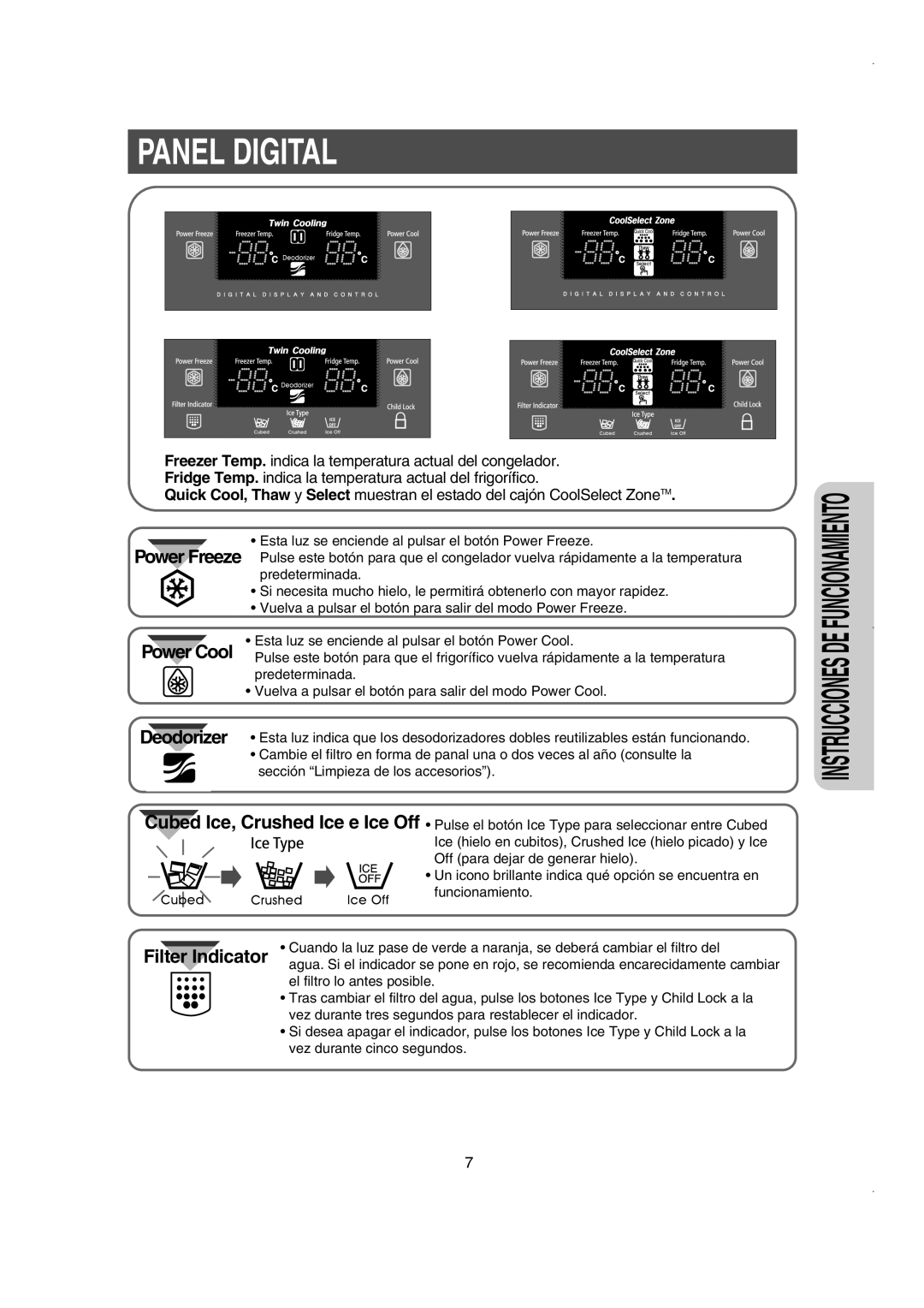 Samsung RS21FJSV1/XES, RS21FJSM1/XES, RS21NASW1/XES, RS21WCSV1/XES, RS21NCSW1/XES, RS21NGRS1/XES, RS21DJSH1/XES Panel Digital 