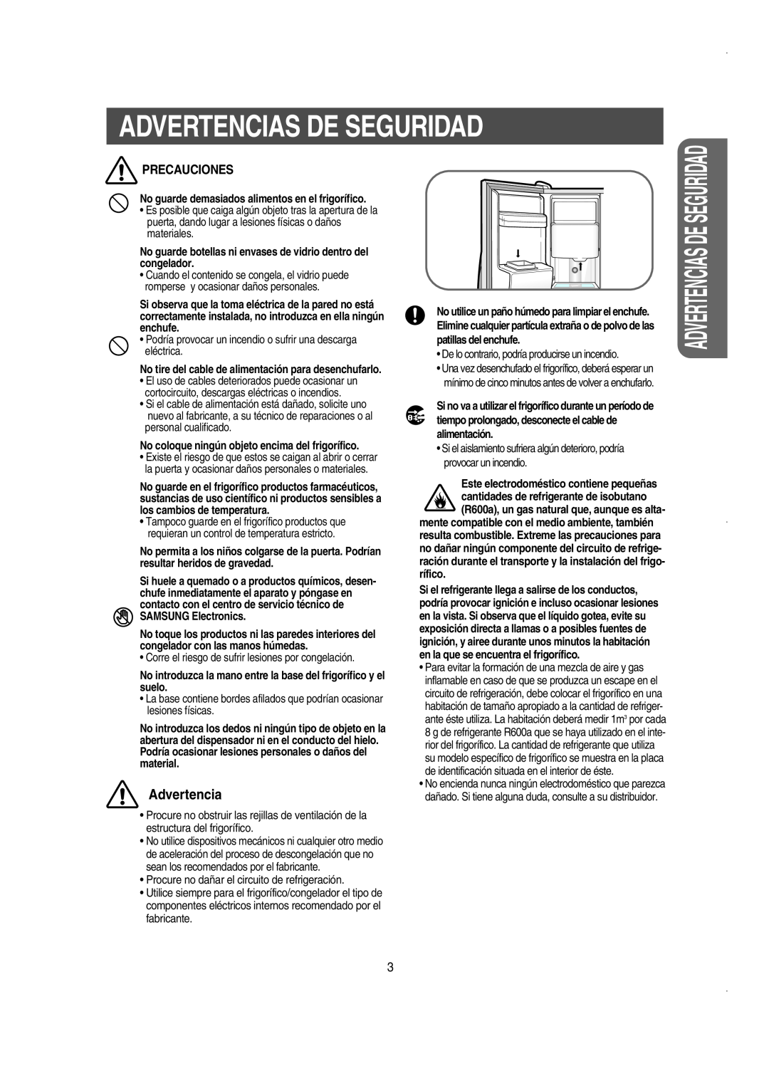 Samsung RS21NCSW1/XES manual Precauciones, Advertencias De Seguridad, No coloque ningún objeto encima del frigorífico 
