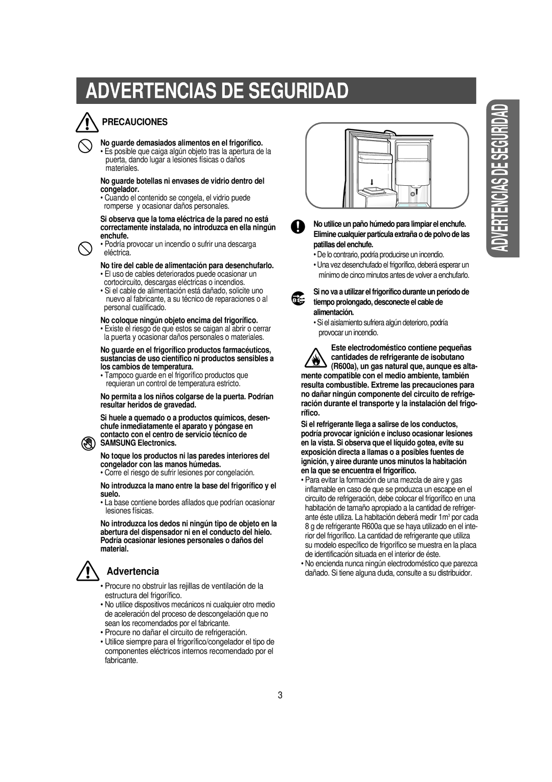 Samsung RS21FNSW1/XES manual Podría provocar un incendio o sufrir una descarga eléctrica 