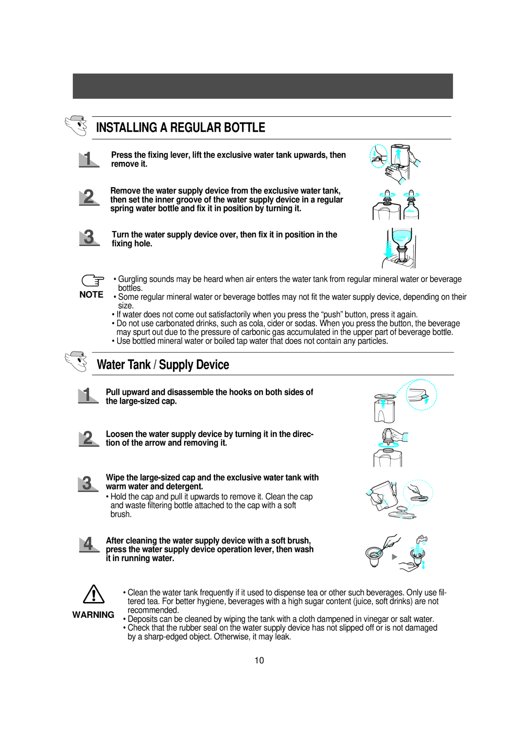 Samsung RS21NNSM1/XET, RS21FXNA1/XET, RS21DNSW1/XET, RS21DGRS1/XET Installing a Regular Bottle, Water Tank / Supply Device 