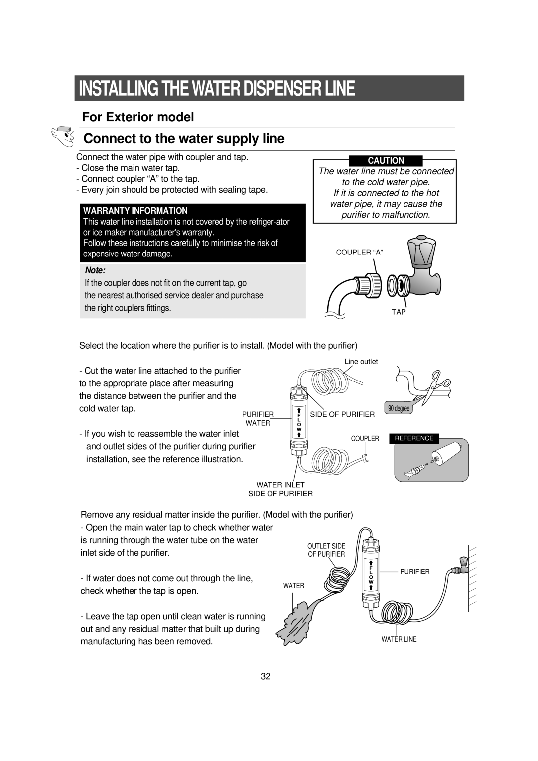 Samsung RS21FXNA1/XET, RS21DNSW1/XET, RS21NNSM1/XET, RS21DGRS1/XET, RS21FLSR1/XET Connect to the water supply line, Degree 