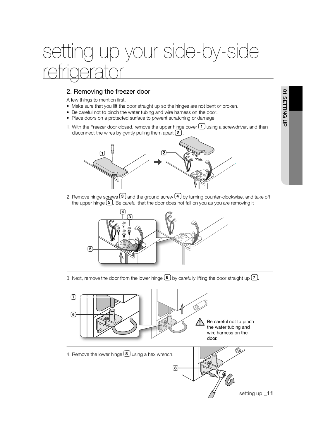 Samsung RS21HD, RS21HN, RS23HN, RS23HB, RS23HF, RS21HK, RS21HJ, RS23HK, RS23HJ, RS23HD, RS21HF, RS21HB Removing the freezer door 