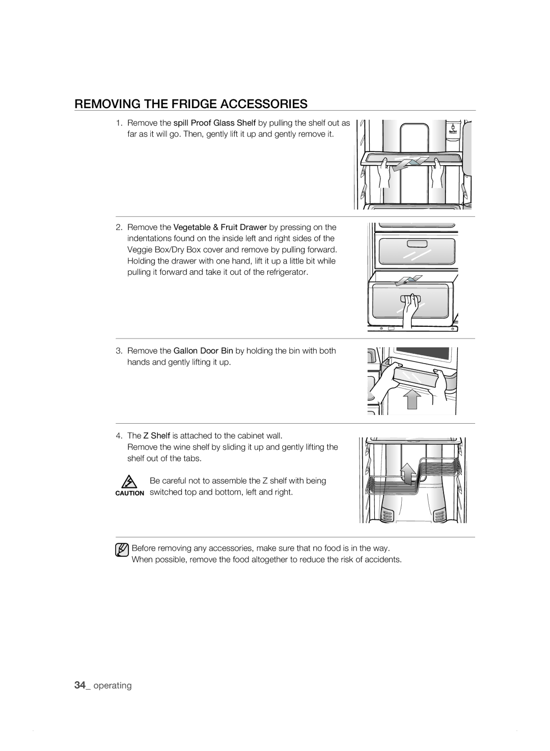 Samsung RS21HB, RS21HN, RS23HN, RS23HB, RS23HF, RS21HK, RS21HJ, RS23HK, RS23HJ, RS23HD, RS21HF REMoVing tHE friDgE aCCEssoriEs 