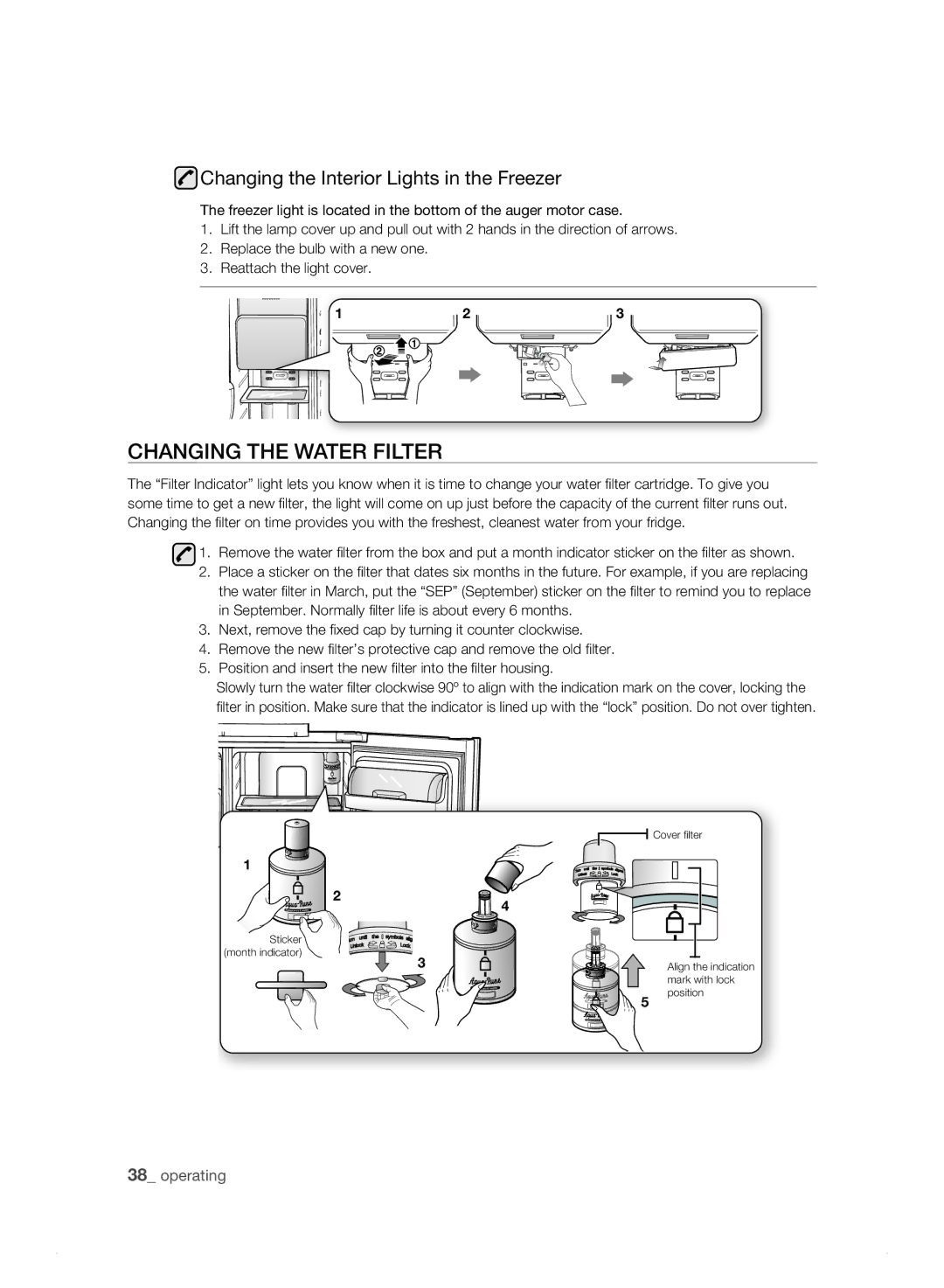 Samsung RS23HB, RS21HN, RS23HN, RS23HF, RS21HK, RS21HJ CHanging tHE watEr fiLtEr, Changing the Interior Lights in the Freezer 