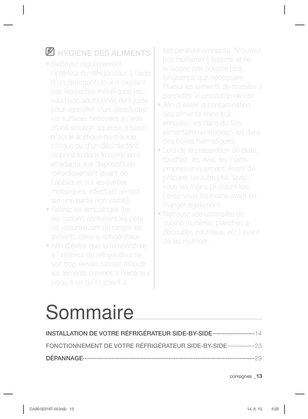 Samsung RS21HPLMR1/ZA manual Sommaire 