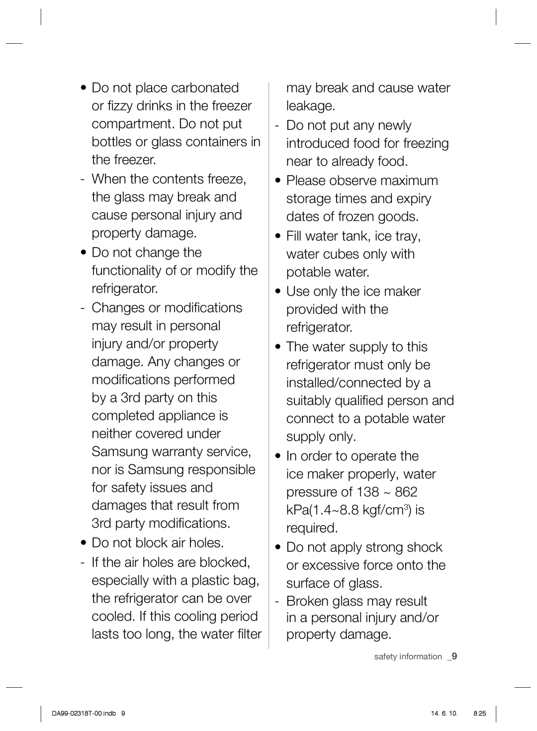 Samsung RS21HPLMR1/ZA manual Safety information 