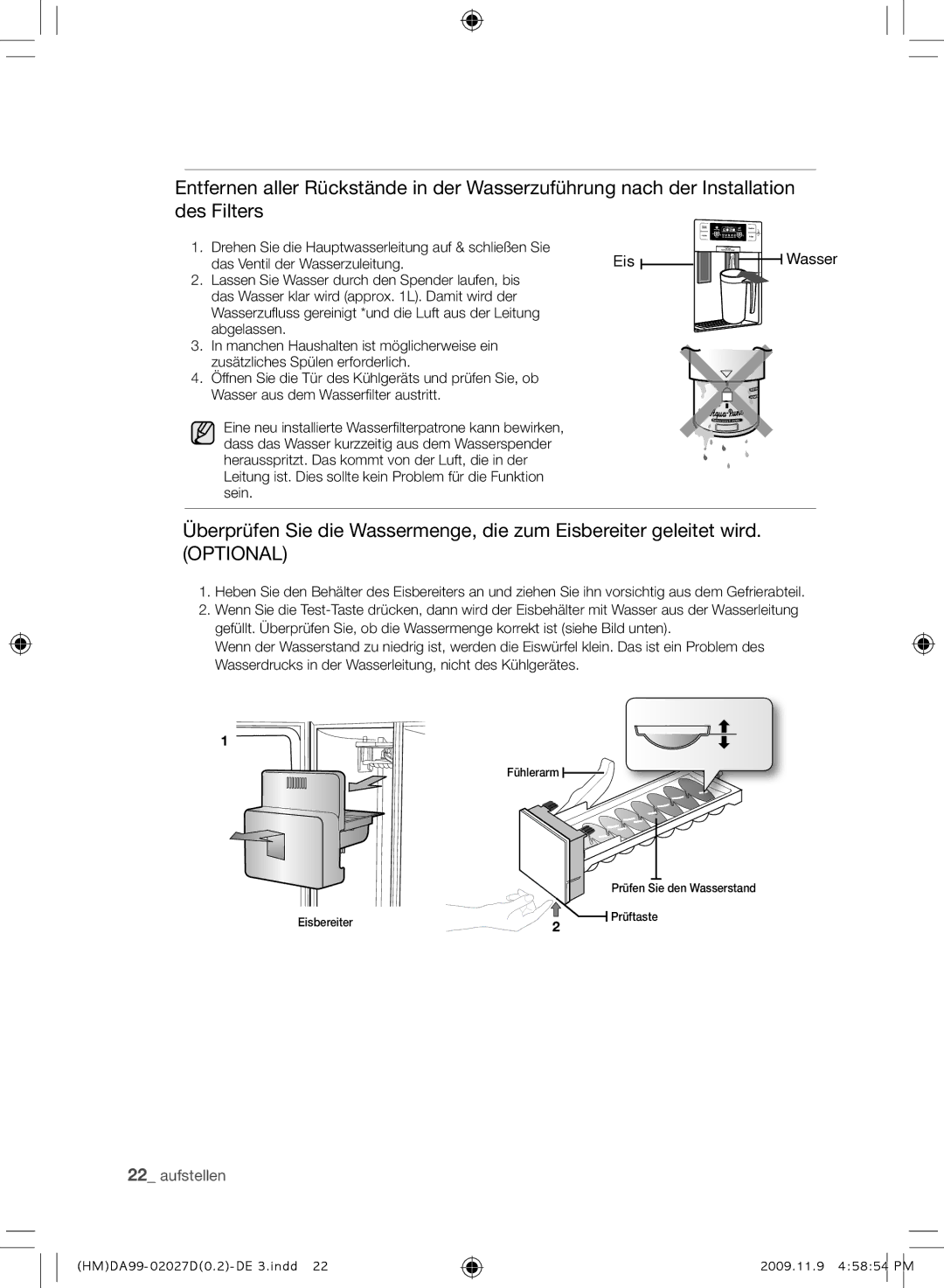 Samsung RS21HYXNA1/XEF manual Drehen Sie die Hauptwasserleitung auf & schließen Sie, Das Ventil der Wasserzuleitung 