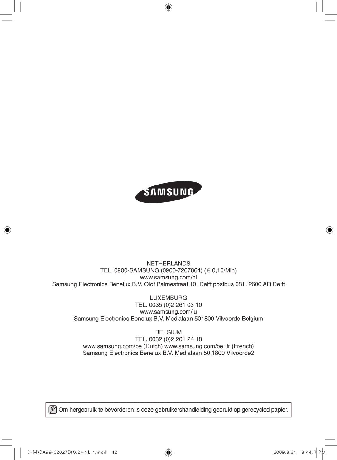 Samsung RS21HYXNA1/XEF manual Luxemburg 