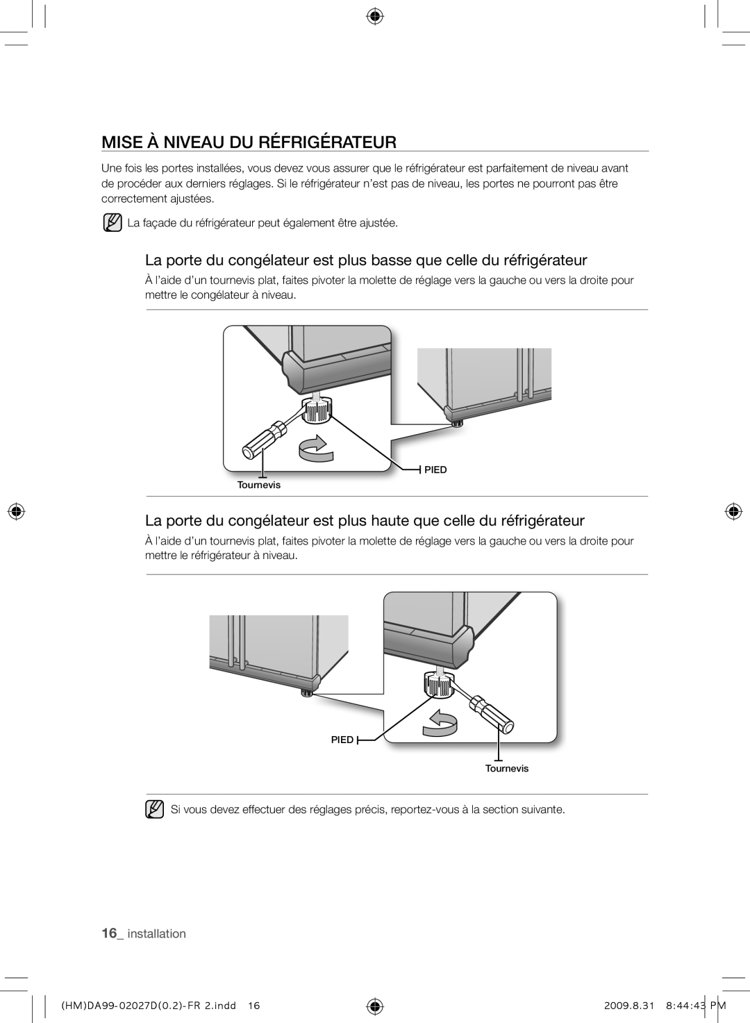 Samsung RS21HYXNA1/XEF manual Mise À Niveau DU Réfrigérateur 