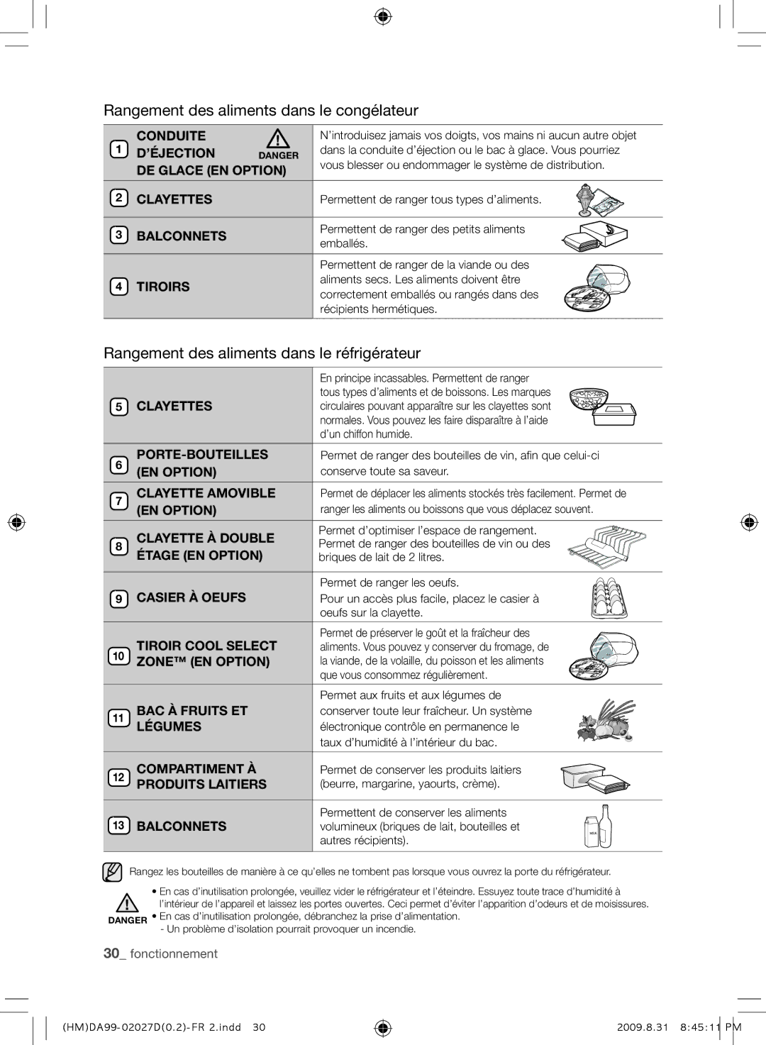 Samsung RS21HYXNA1/XEF manual Rangement des aliments dans le réfrigérateur 