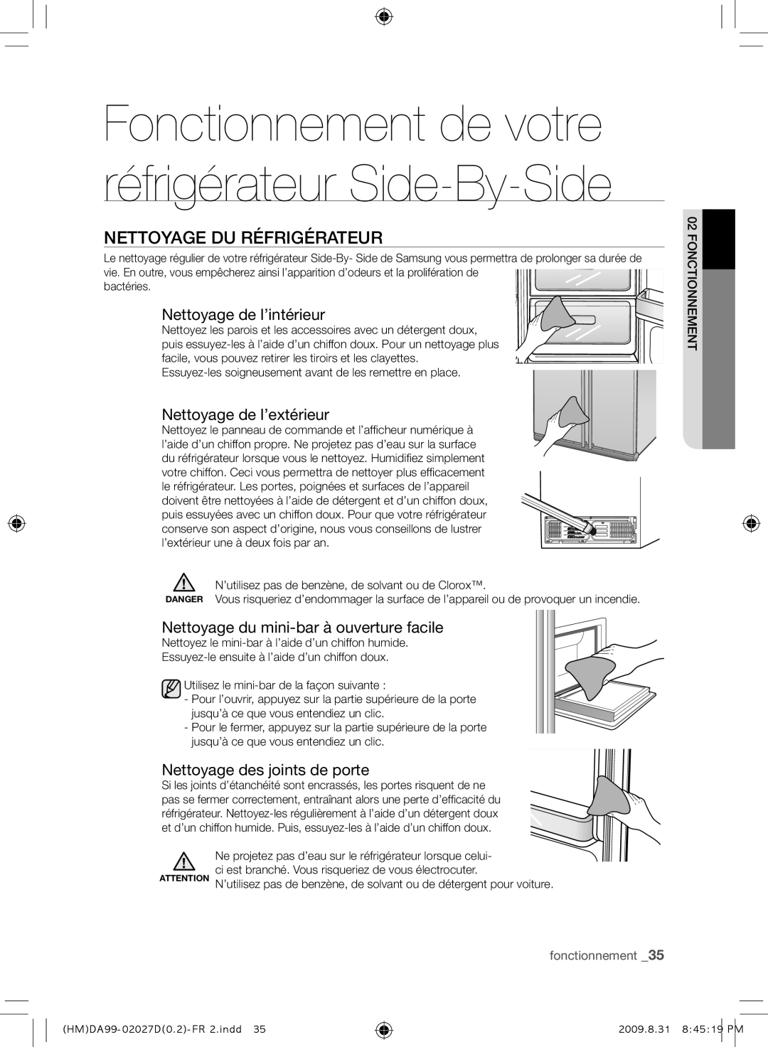 Samsung RS21HYXNA1/XEF manual Nettoyage DU Réfrigérateur, Nettoyage de l’intérieur, Nettoyage de l’extérieur 