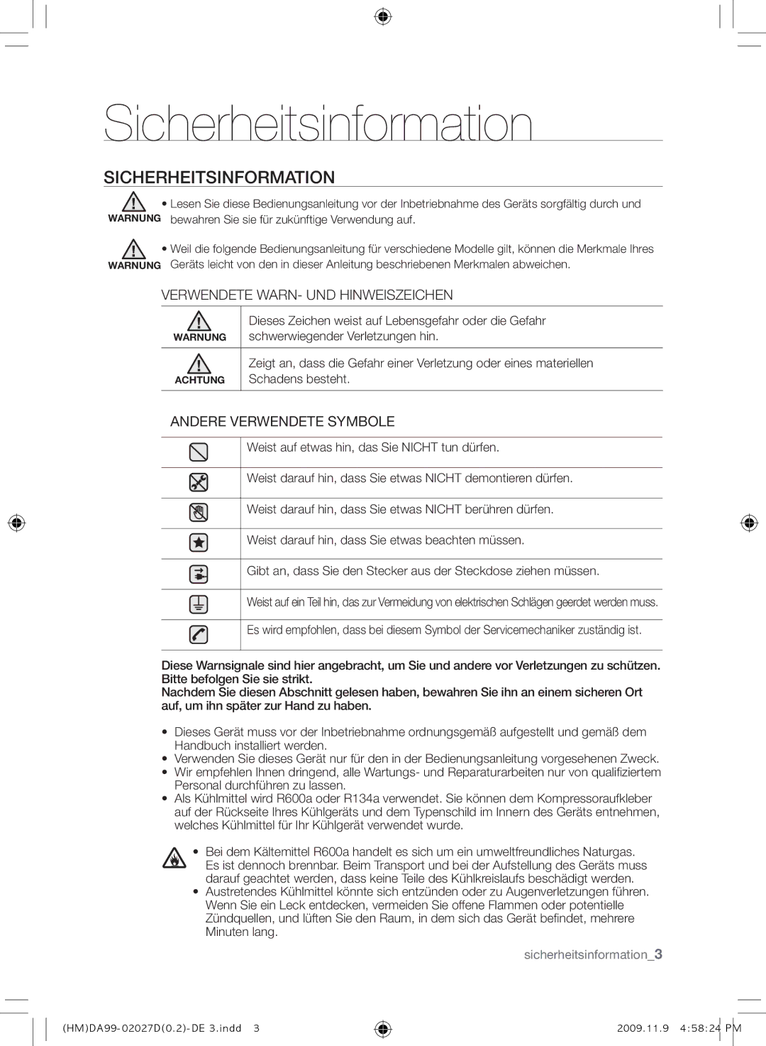 Samsung RS21HYXNA1/XEF manual Sicherheitsinformation 