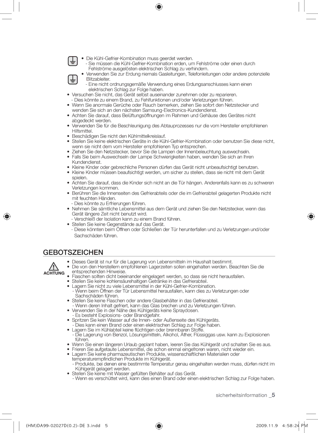 Samsung RS21HYXNA1/XEF manual Gebotszeichen 