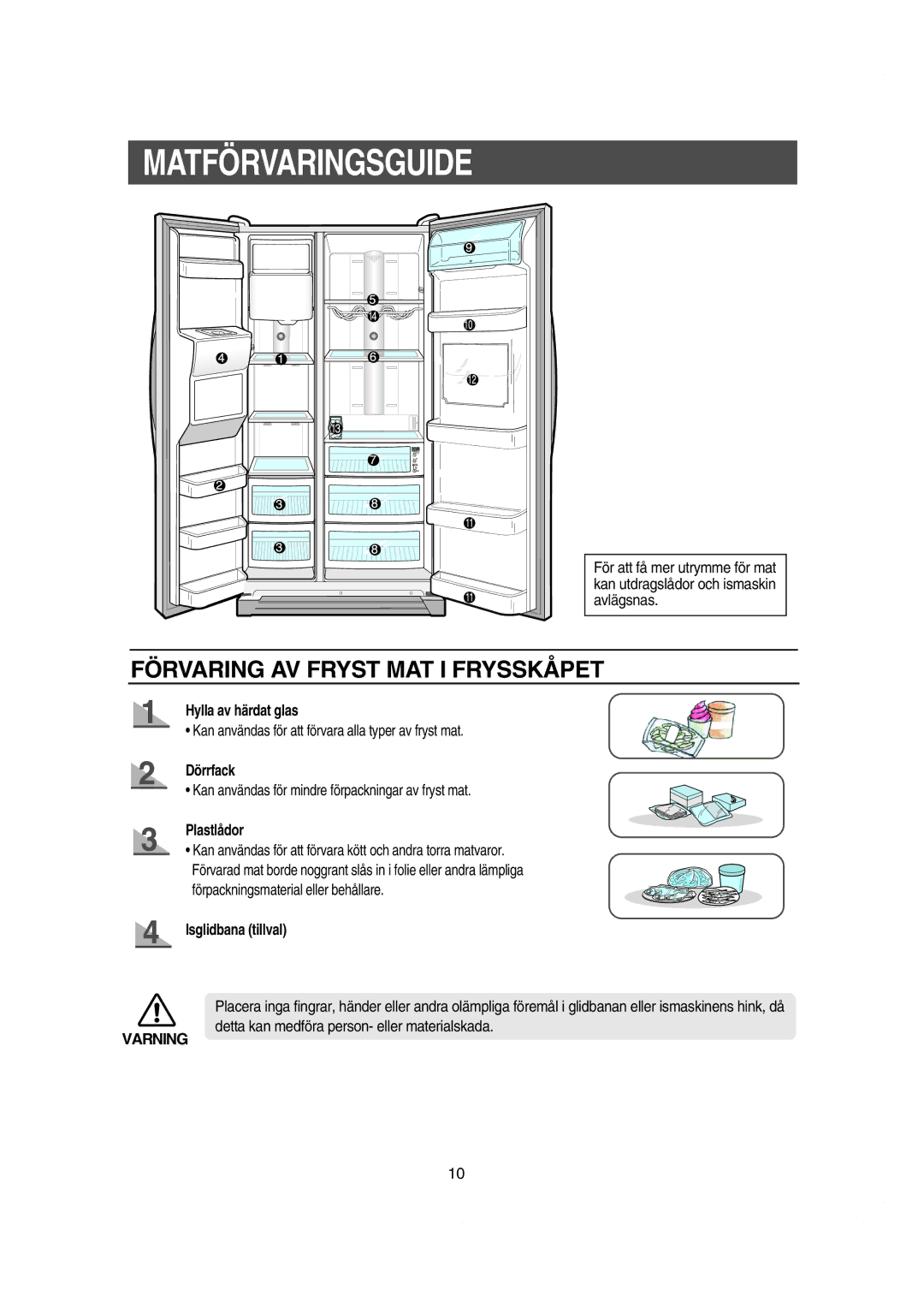 Samsung RS21DNSM1/XEE, RS21KCSV1/XEE Matförvaringsguide, Hylla av härdat glas, Dörrfack, Plastlådor, Isglidbana tillval 