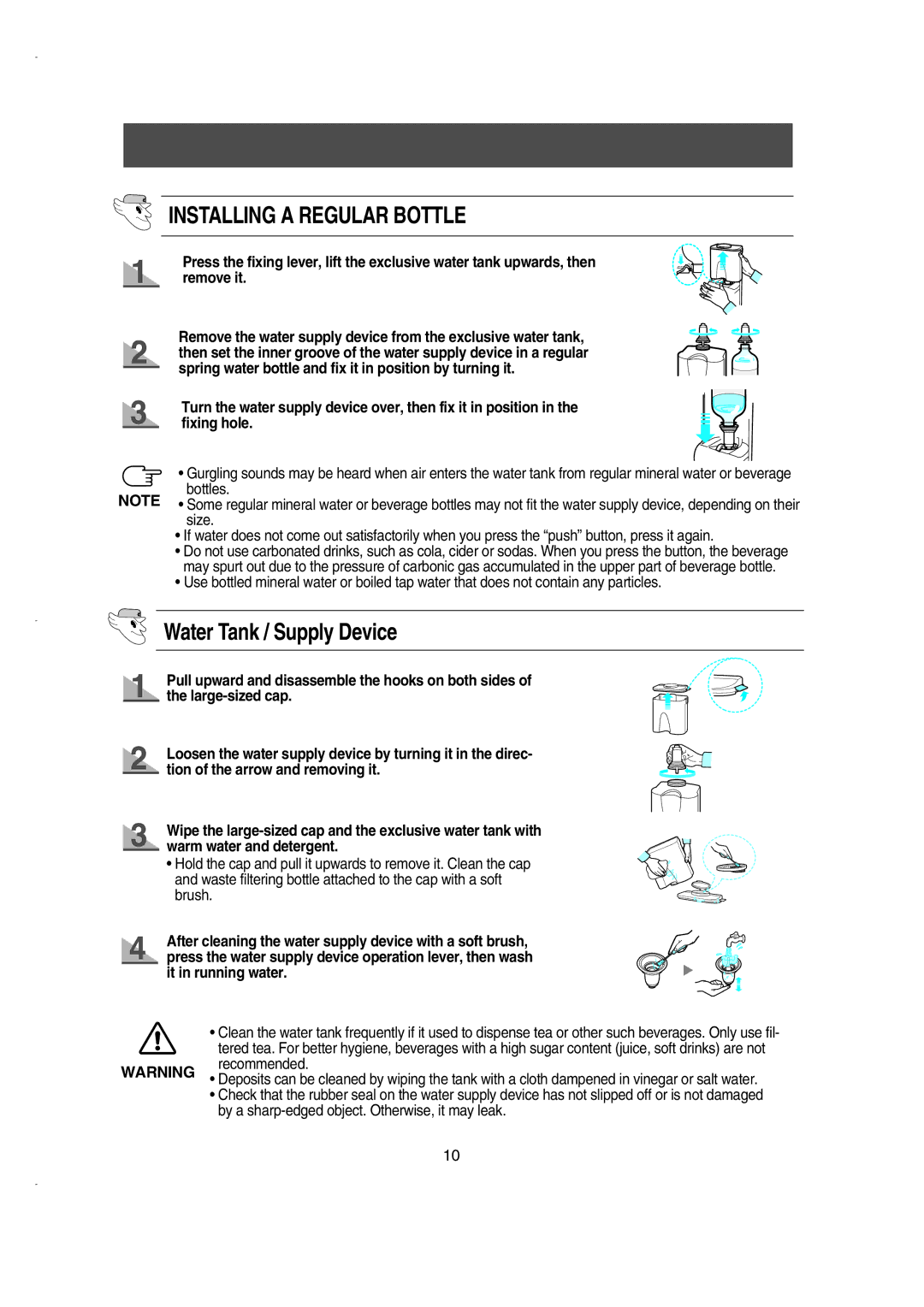 Samsung RS21FLMR1/BUL, RS21KLSR1/XEE, RS21FCSM1/XEG, RS21DCSW1/XEH Installing a Regular Bottle, Water Tank / Supply Device 