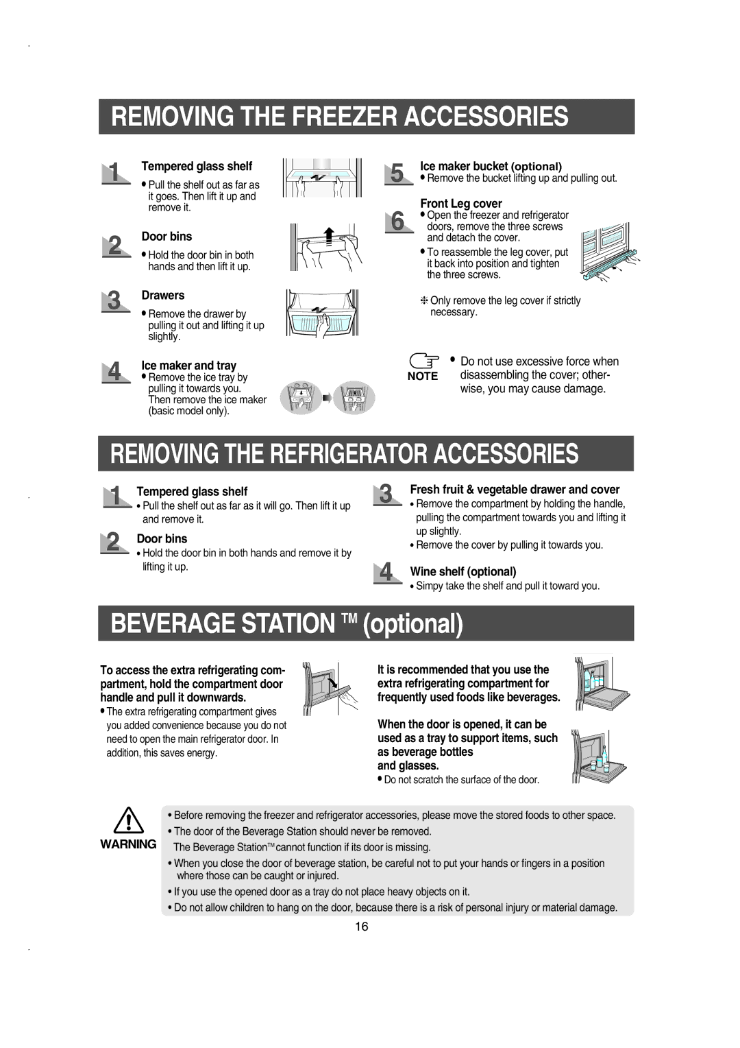 Samsung RS21KLMR1/LIB, RS21KLSR1/XEE, RS21FCSM1/XEG, RS21DCSW1/XEH, RS21FCSM1/BUL manual Removing the Freezer Accessories 