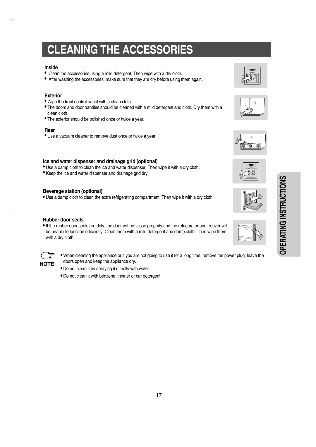 Samsung RS21KLSR1/LIB, RS21KLSR1/XEE, RS21FCSM1/XEG, RS21DCSW1/XEH, RS21FCSM1/BUL, RS21DCSW1/BUL manual Cleaning the Accessories 