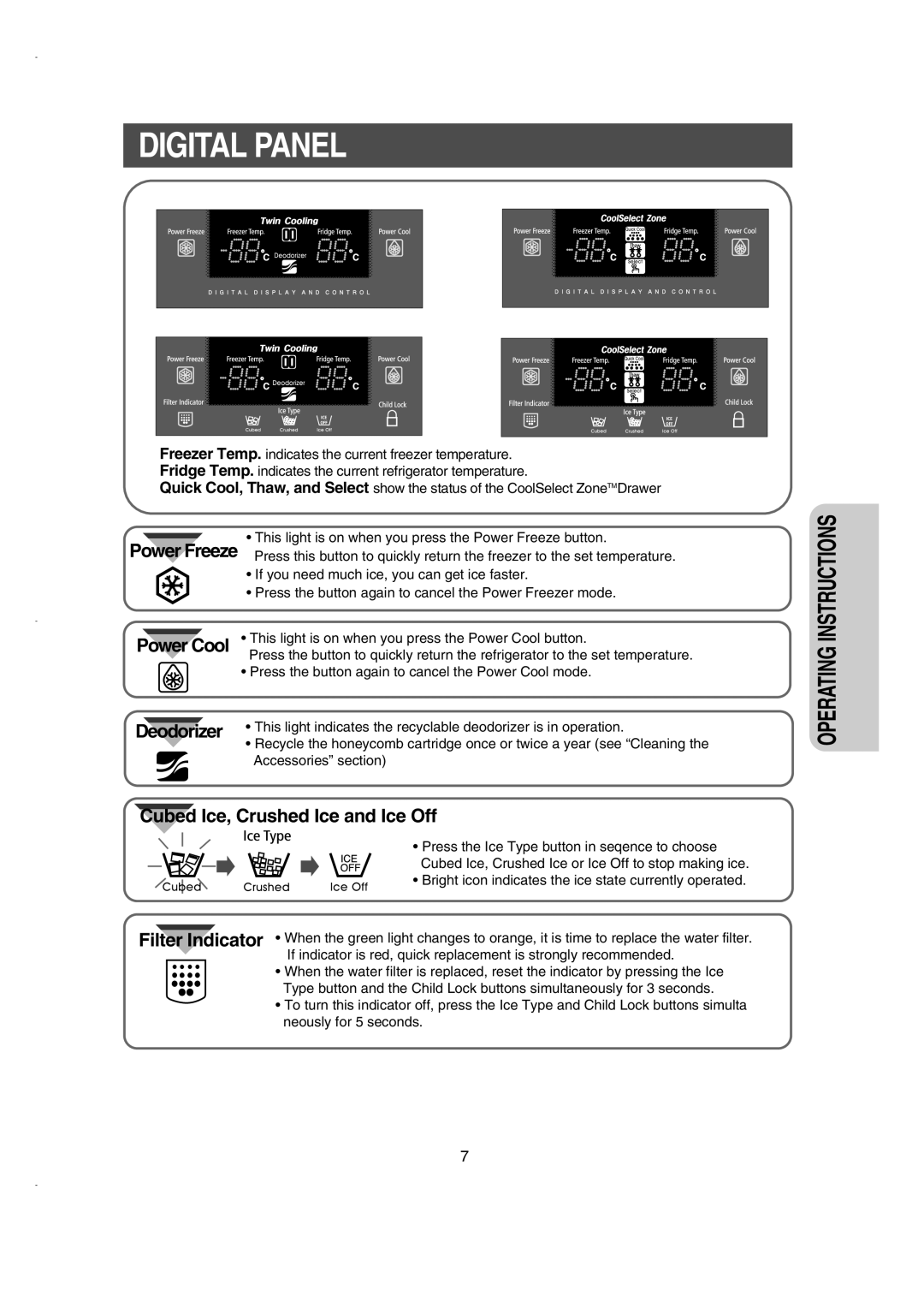 Samsung RS23FKSM1/BUL, RS21KLSR1/XEE, RS21FCSM1/XEG, RS21DCSW1/XEH, RS21FCSM1/BUL, RS21DCSW1/BUL Digital Panel, Power Freeze 