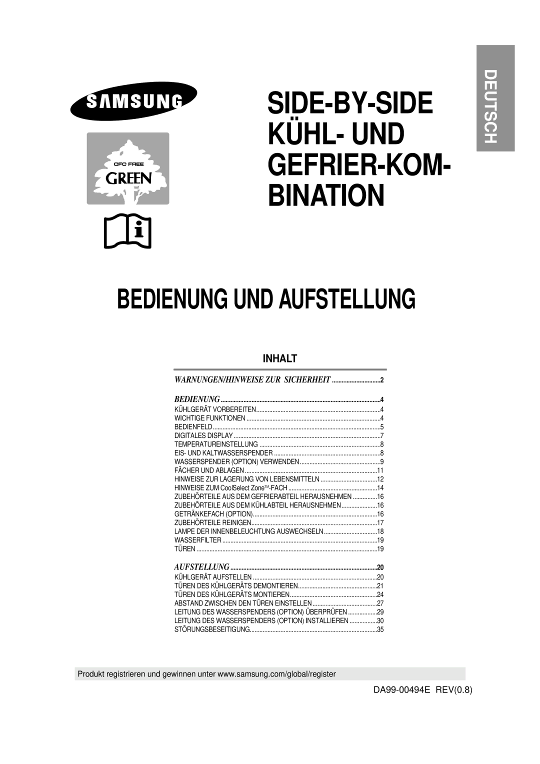 Samsung RS21FPSM1/XEN, RS21KPSM1/XEG, RS21DASM1/XEG, RS21DPSM1/SWS manual SIDE-BY-SIDE KÜHL- UND GEFRIER-KOM Bination 