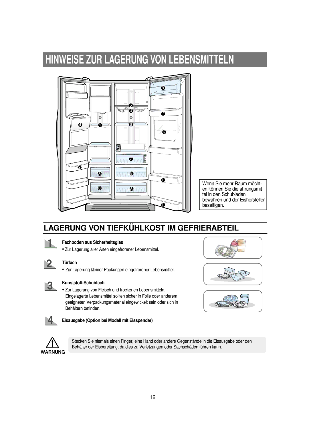 Samsung RS21KPSM1/XEG, RS21FPSM1/XEN, RS21DASM1/XEG manual Fachboden aus Sicherheitsglas, Tü rfach, Kunststoff-Schubfach 