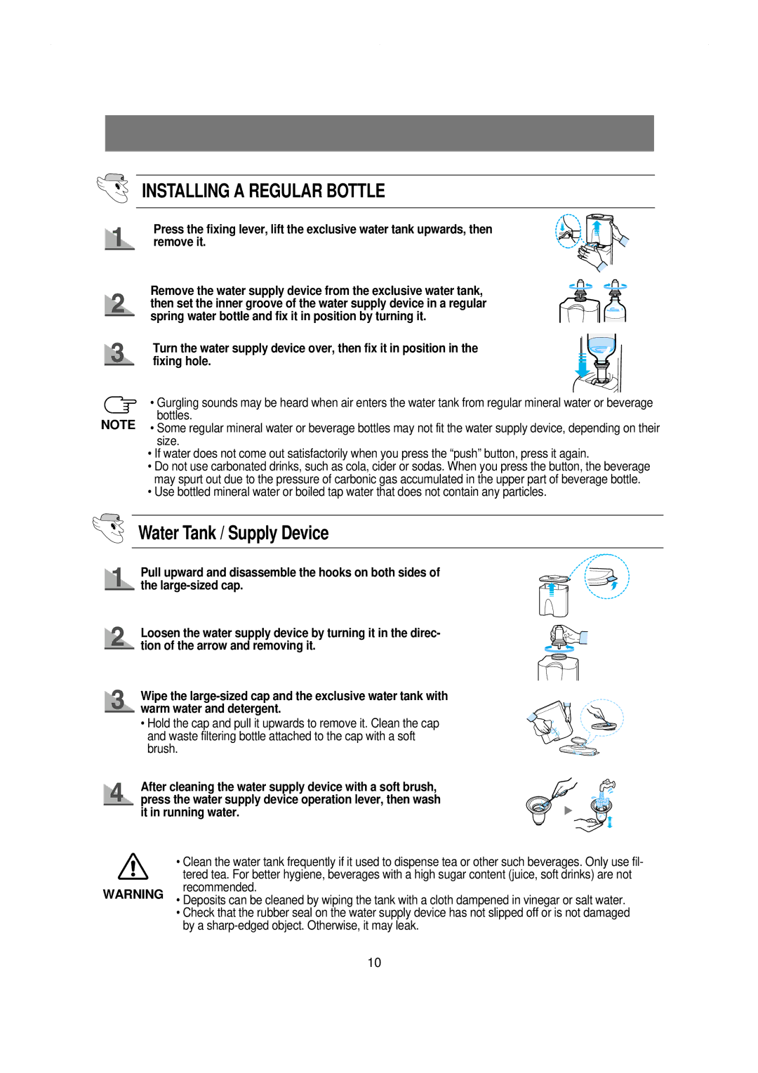 Samsung RS21WCSW1/XES, RS21NCSW1/XES, RS21NGRS1/XES, RS21KLBL1/JUM Installing a Regular Bottle, Water Tank / Supply Device 