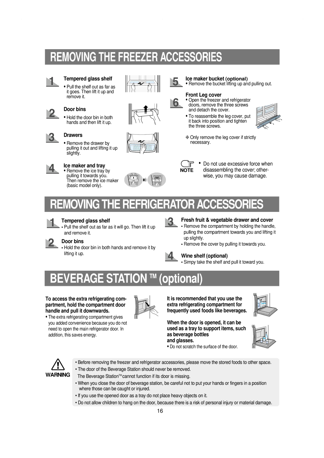 Samsung RS21NCSW1/XES, RS21NGRS1/XES, RS21WCSW1/XES, RS21KLBL1/JUM, RS21NGRS1/XTW manual Removing the Freezer Accessories 