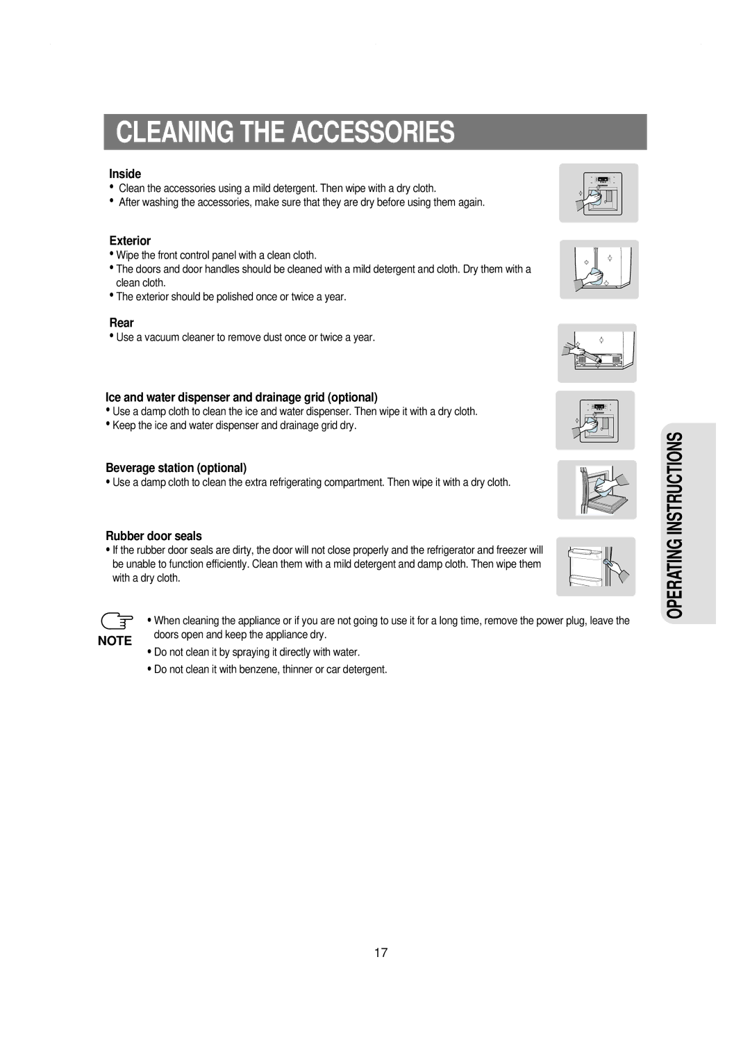 Samsung RS21NGRS1/XES, RS21NCSW1/XES, RS21WCSW1/XES, RS21KLBL1/JUM, RS21NGRS1/XTW, RS21NLMR2/ZAM manual Cleaning the Accessories 