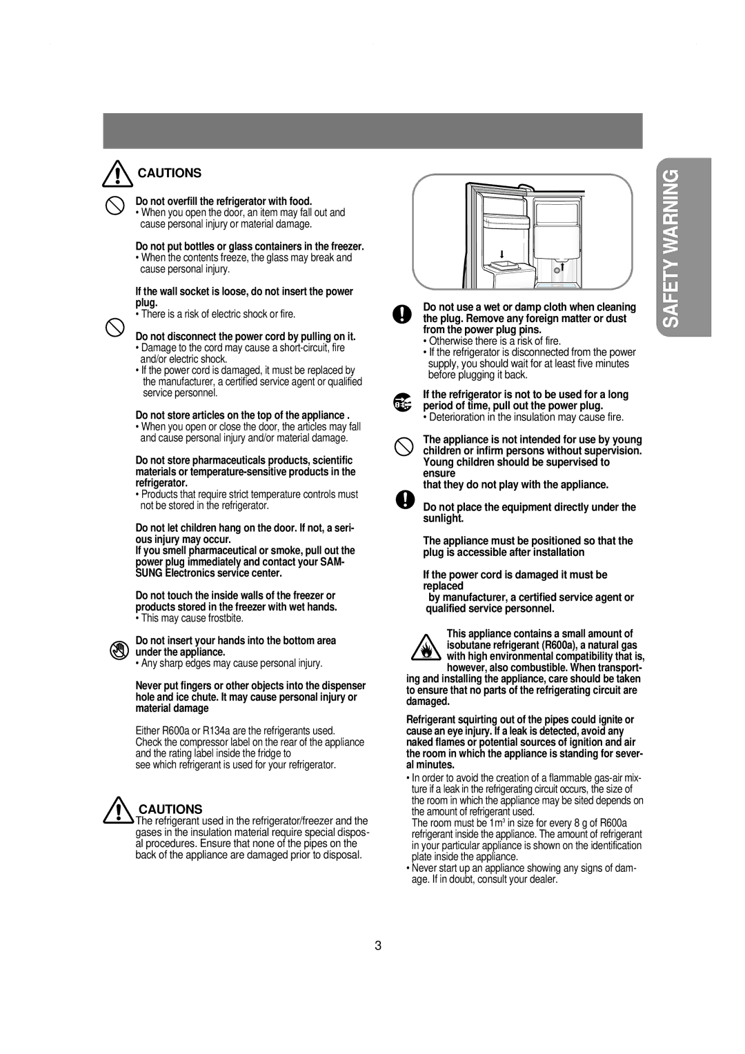 Samsung RS21KLBL1/JUM, RS21NCSW1/XES, RS21NGRS1/XES, RS21WCSW1/XES, RS21NGRS1/XTW, RS21NLMR2/ZAM, RS21NLMR1/ZAM Safety Warning 