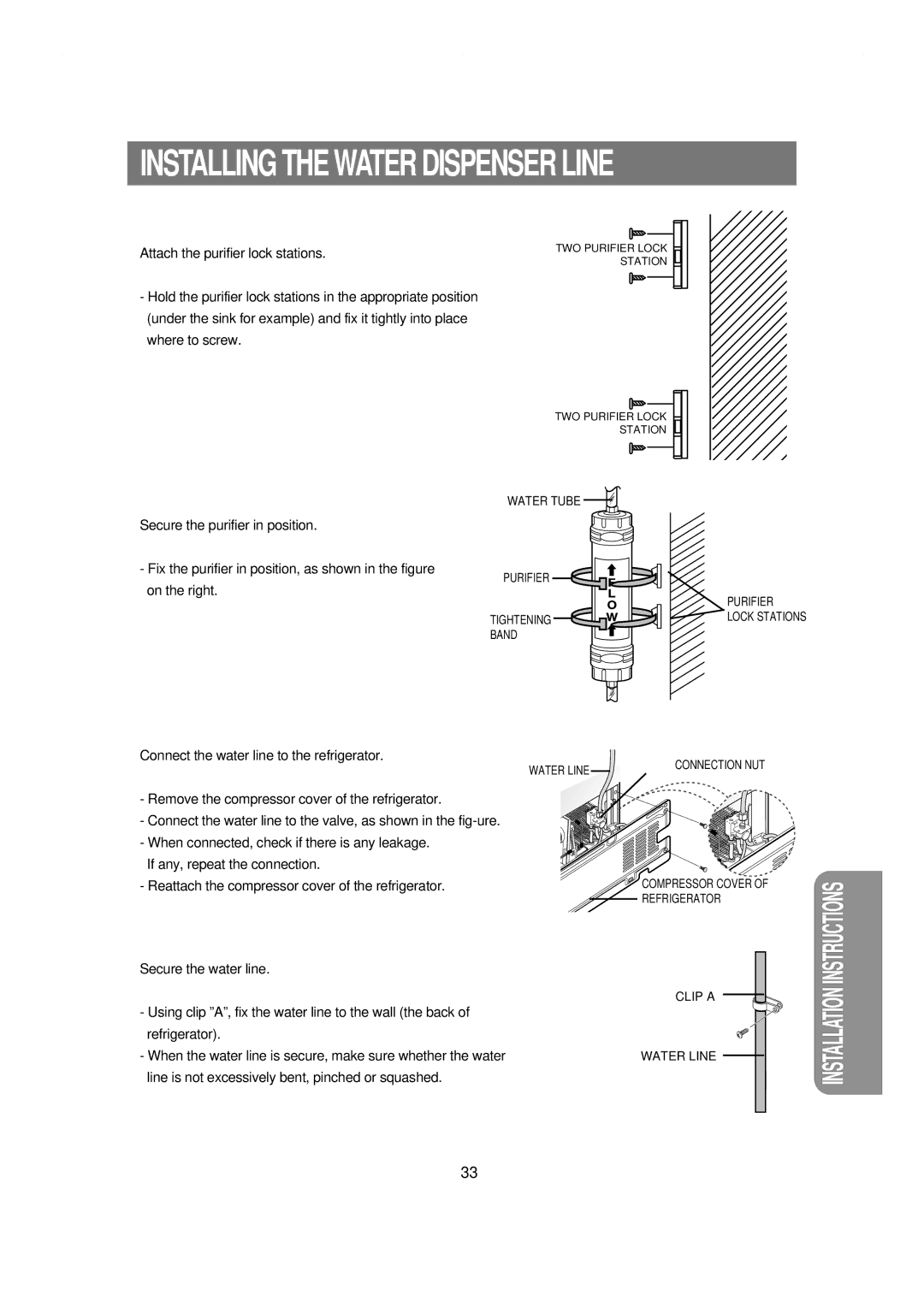 Samsung RS21NGRS1/XES, RS21NCSW1/XES, RS21WCSW1/XES, RS21KLBL1/JUM, RS21NGRS1/XTW Connect the water line to the refrigerator 