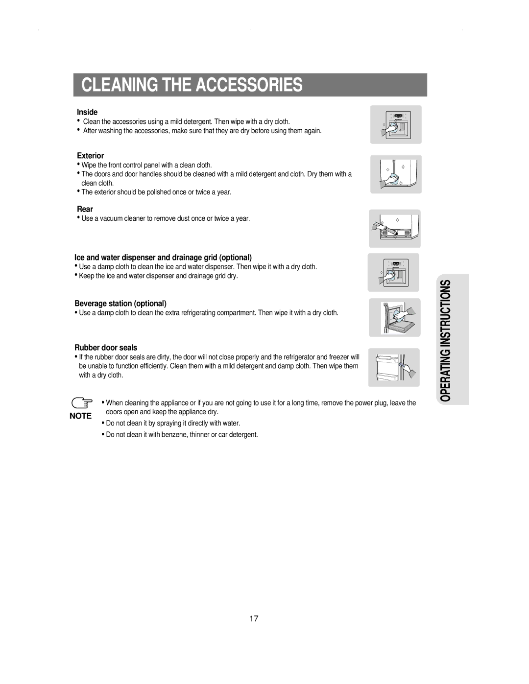 Samsung RS21KLSR1/XEH, RS21NNSM1/XET, RS21KLSR1/LIB manual Cleaning the Accessories 