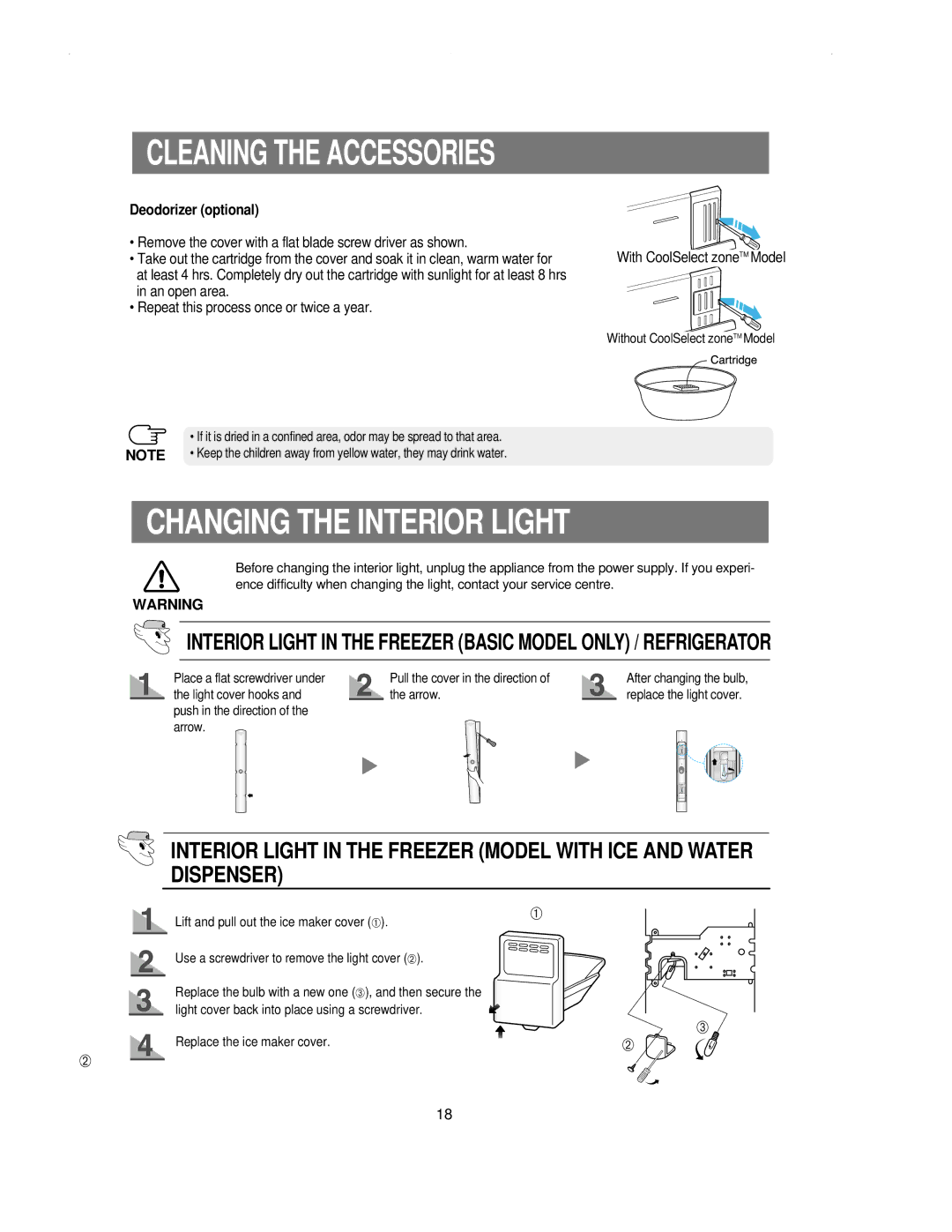 Samsung RS21NNSM1/XET, RS21KLSR1/LIB, RS21KLSR1/XEH manual Changing the Interior Light, Deodorizer optional 