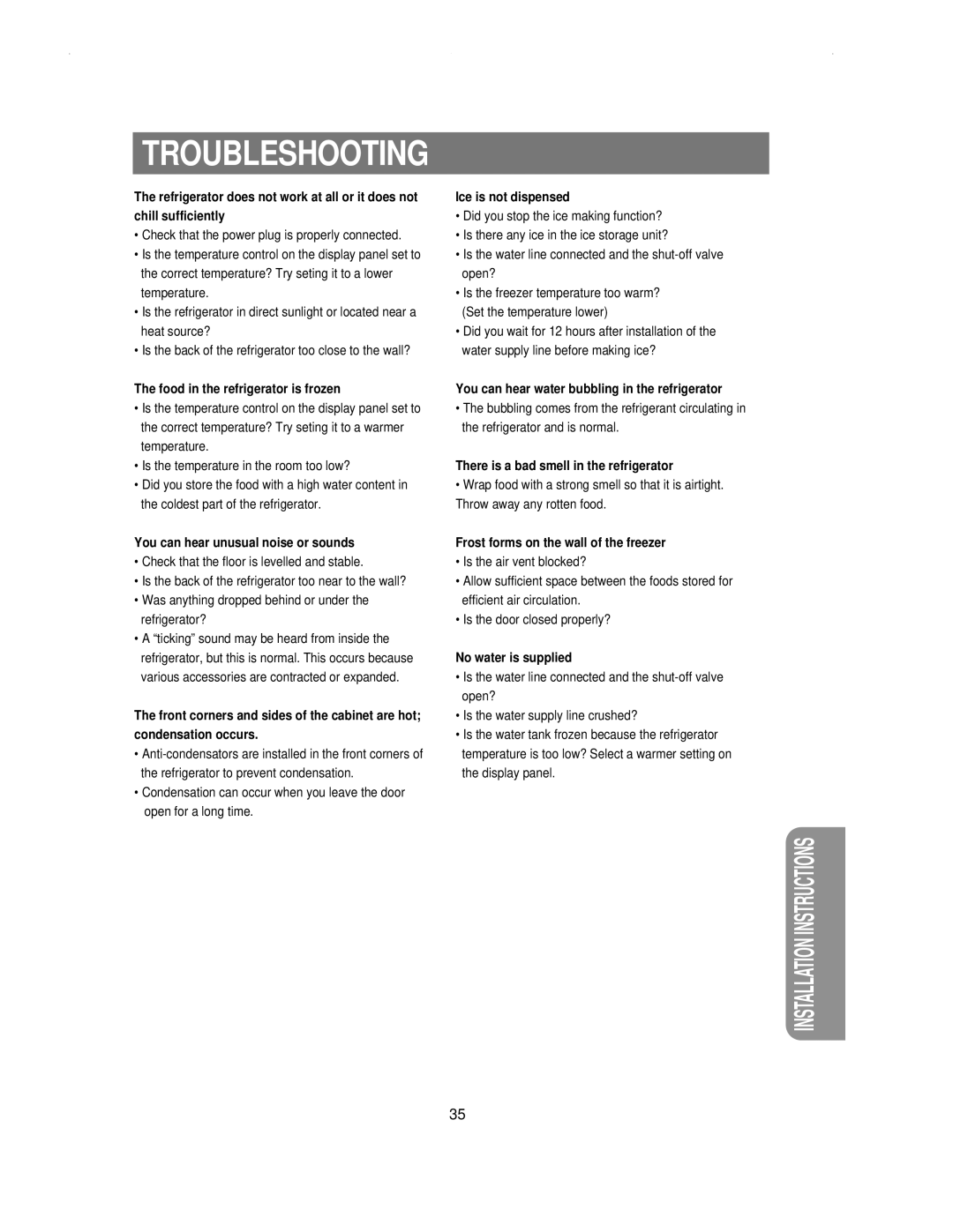 Samsung RS21KLSR1/XEH, RS21NNSM1/XET, RS21KLSR1/LIB manual Troubleshooting 